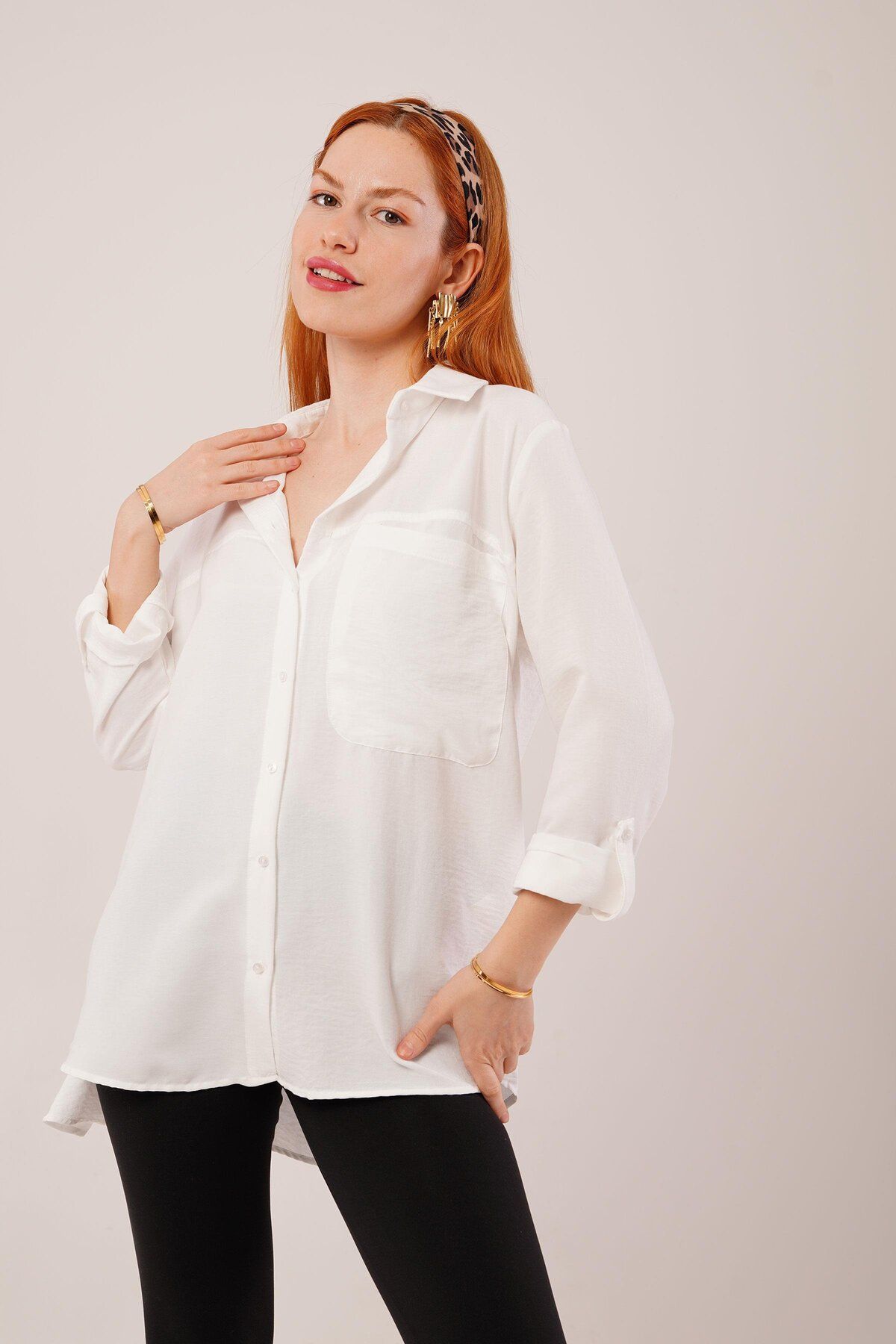 velmorafashion Salaş Kesim Cepli Beyaz Gömlek