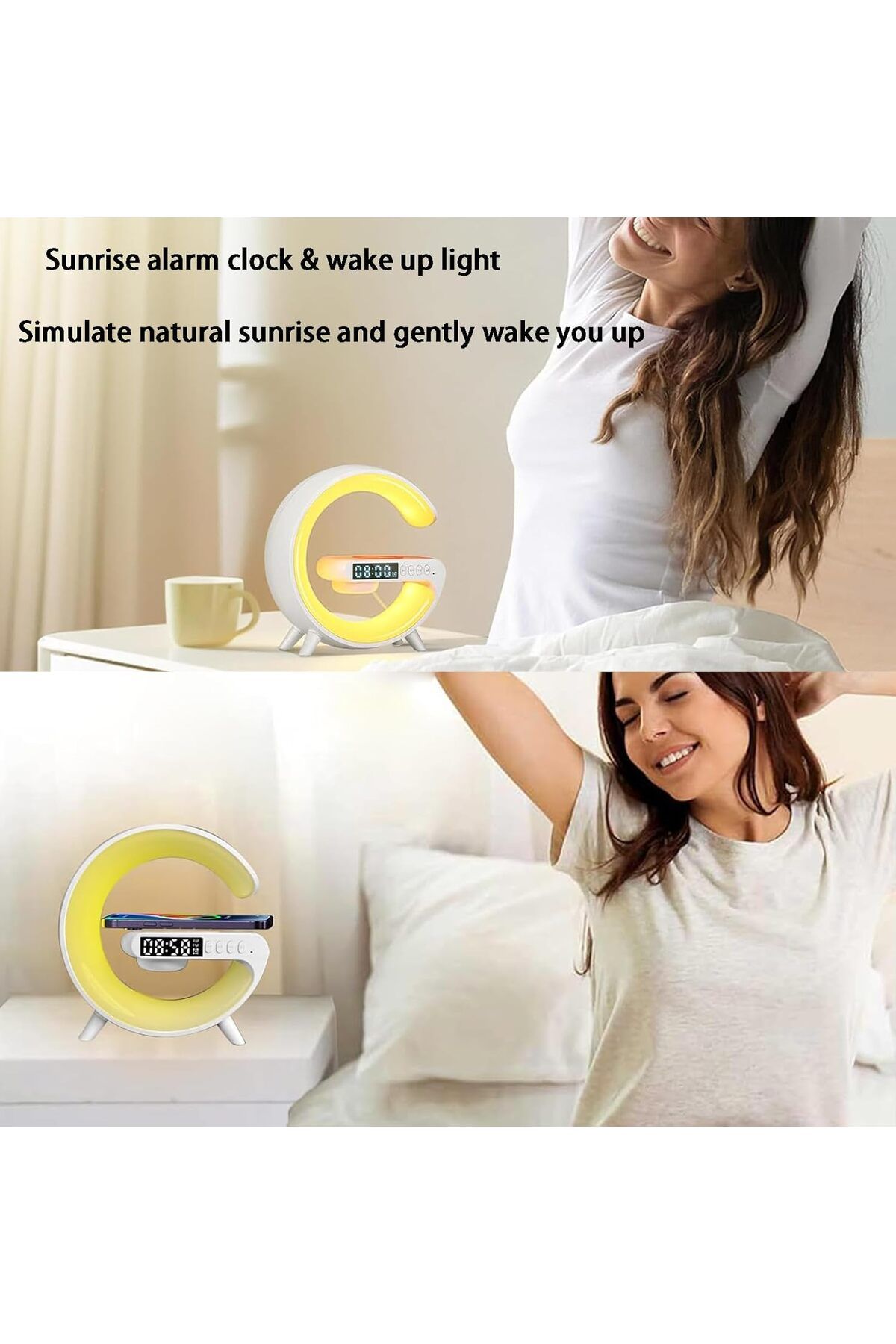 COOYA-Bluetooth Speaker, Wireless Phone Charger LED Light, Night Light and Sounder Alarm, White 4