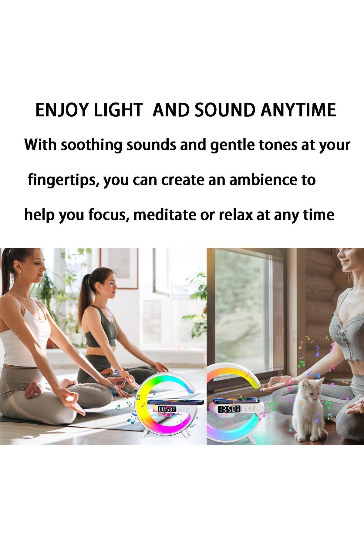 COOYA-Bluetooth Speaker, Wireless Phone Charger LED Light, Night Light and Sounder Alarm, White 3