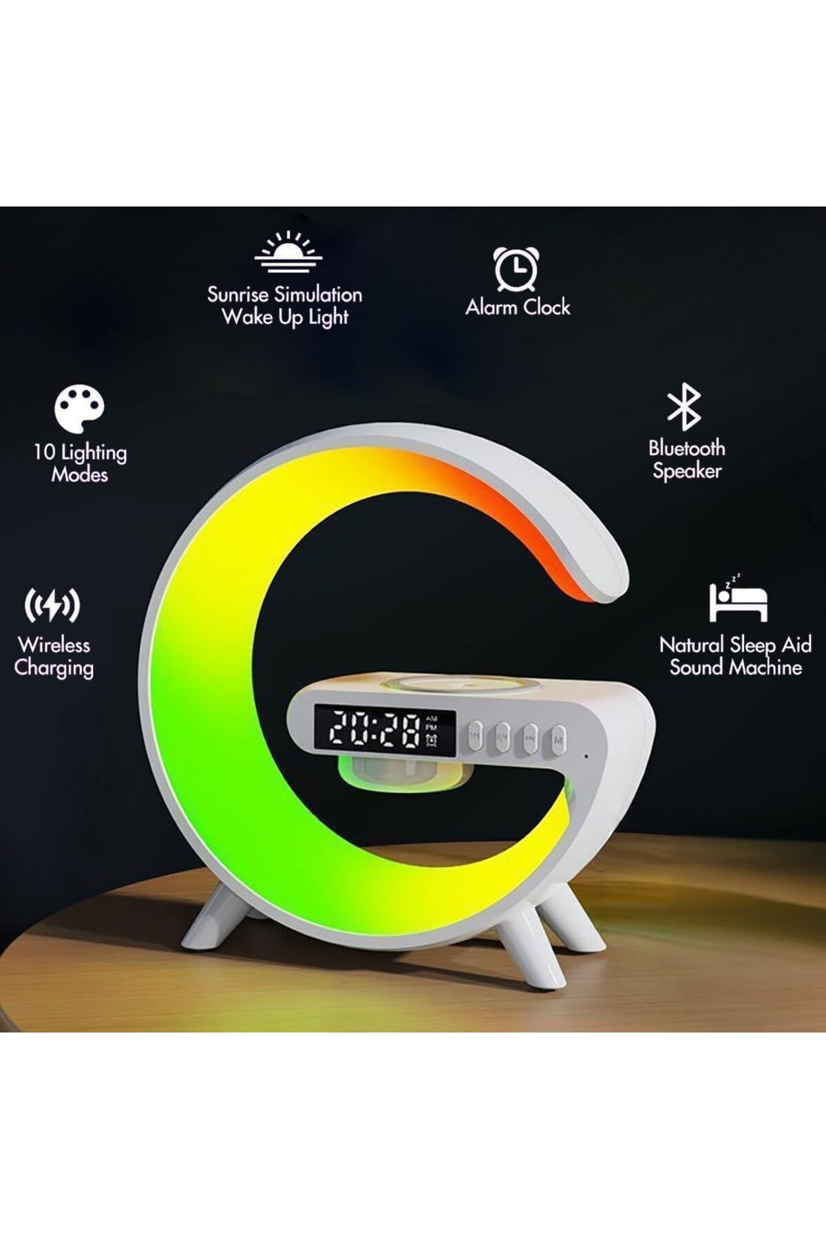 COOYA-Bluetooth Speaker, Wireless Phone Charger LED Light, Night Light and Sounder Alarm, White 6