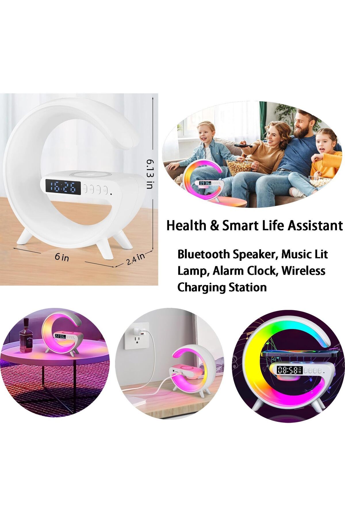 COOYA-Bluetooth Speaker, Wireless Phone Charger LED Light, Night Light and Sounder Alarm, White 5