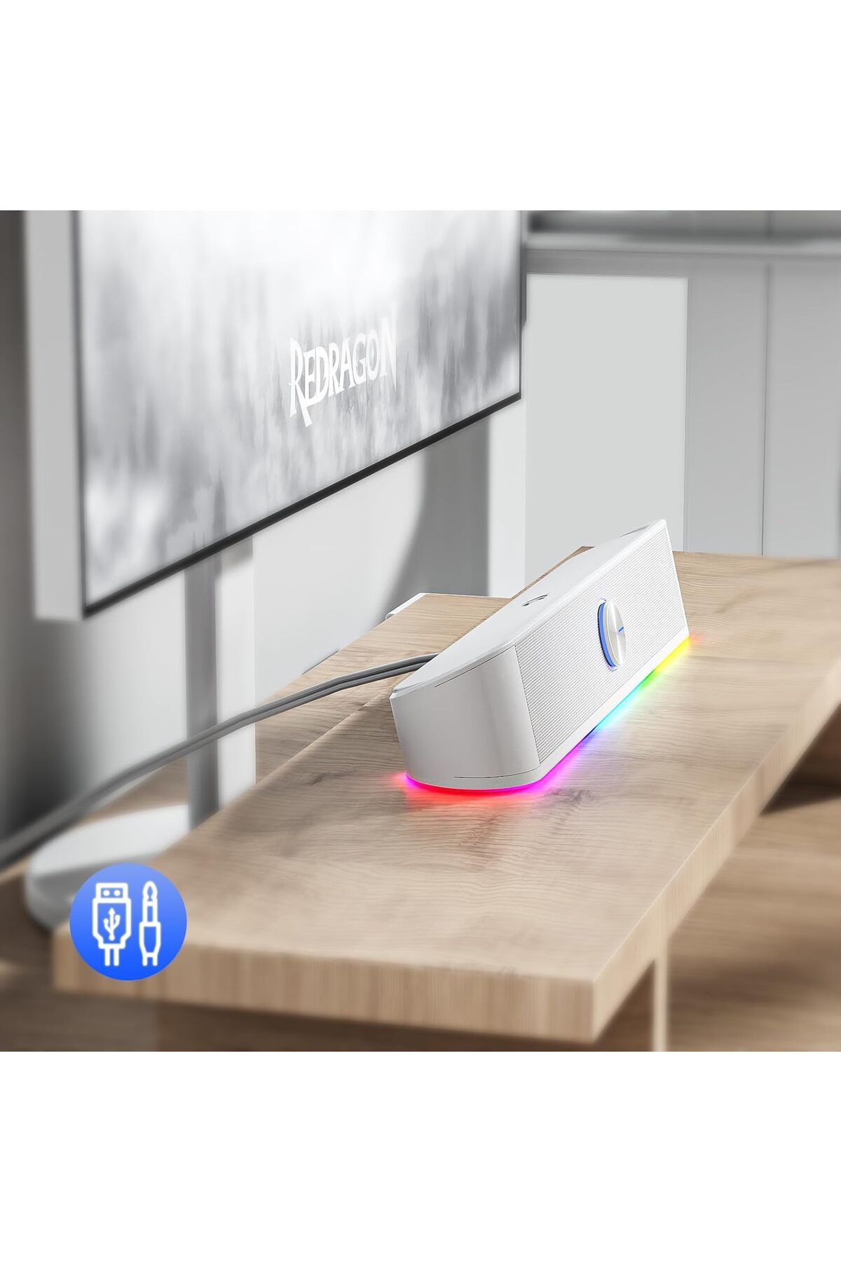 COOYA-Desktop Soundbar,2.0 Channel, Dynamic Lighting Bar Audio-Light Sync, Touch-Control Backlit 7
