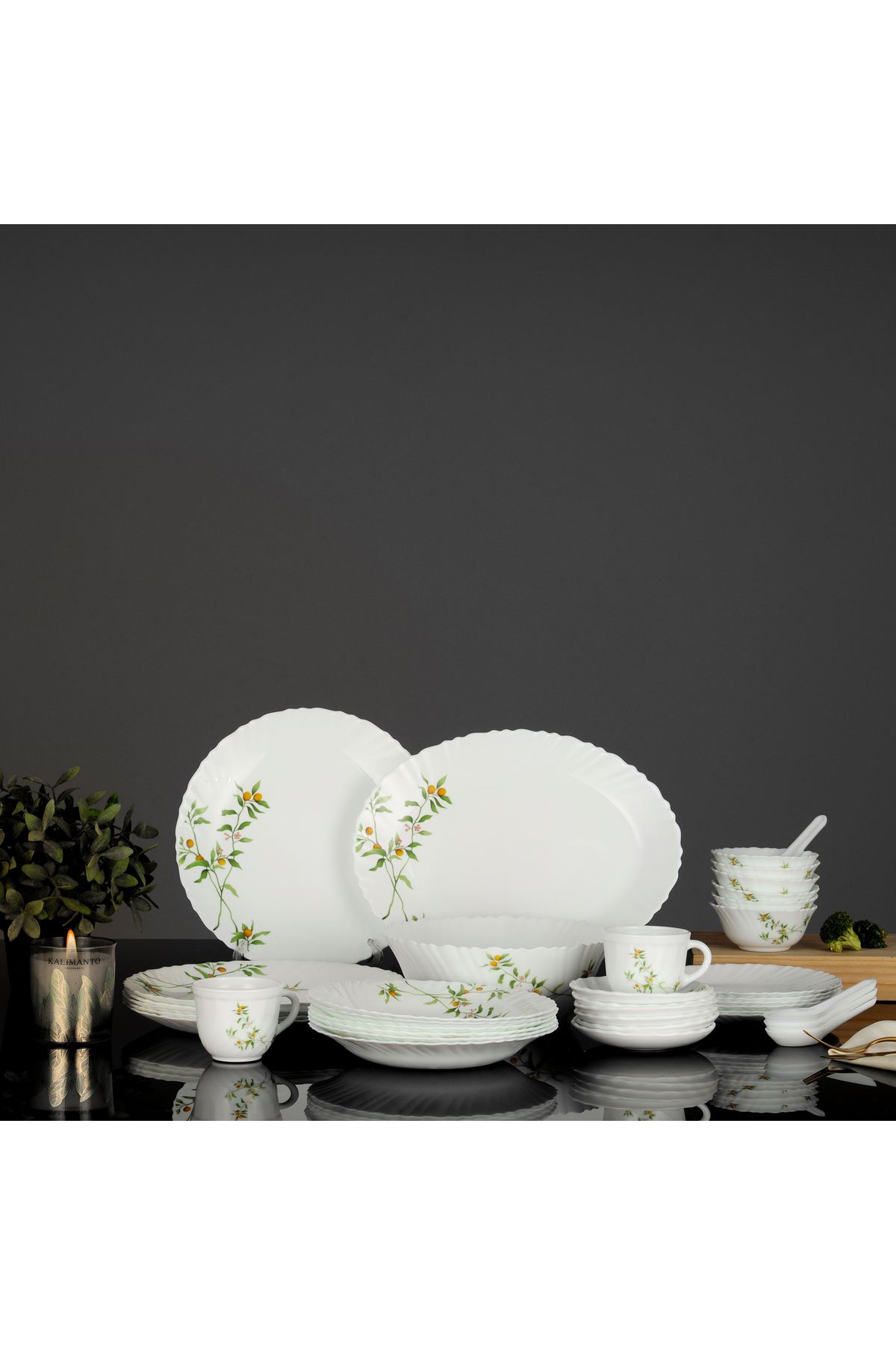 ROYALFORD-44 Pcs Opalware Dinner Set, Orange Blossom, Floral Design RF10678 1