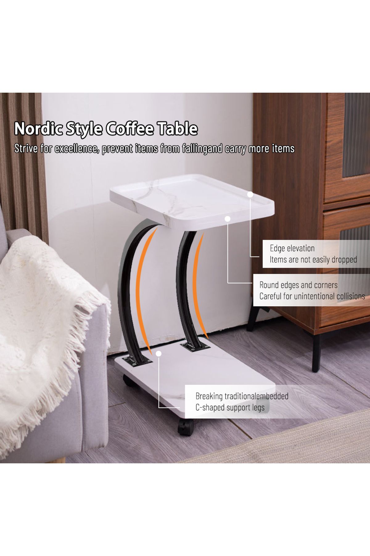 EqiEch-Coffee Table,Couch Tables That Slide Under,C Shaped Side Table,Double Layer Tea Table 4