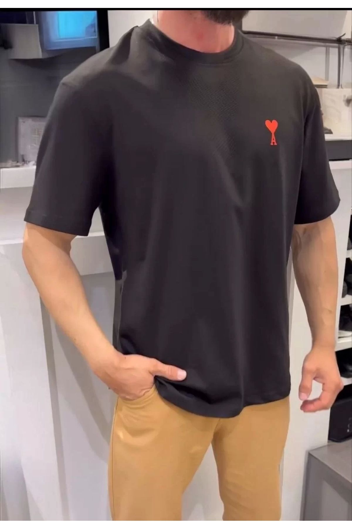 CVS Unisex Bisiklet Yaka Baskılı Oversize T-Shirt - Siyah