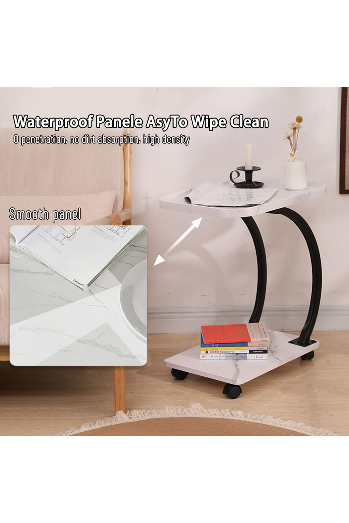 EqiEch-Coffee Table,Couch Tables That Slide Under,C Shaped Side Table,Double Layer Tea Table 3