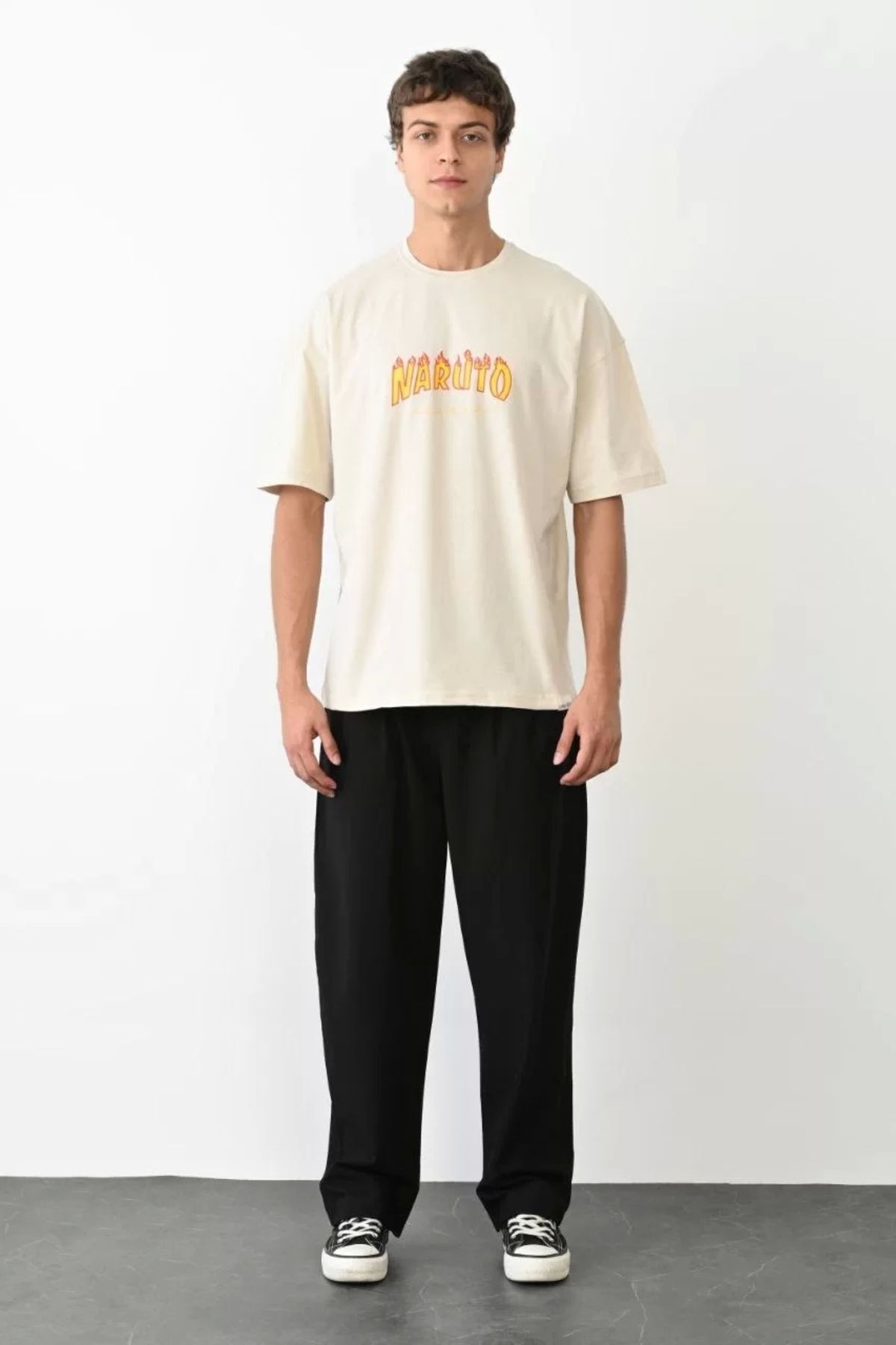 CVS Unisex Bisiklet Yaka Baskılı Oversize T-Shirt - Beyaz