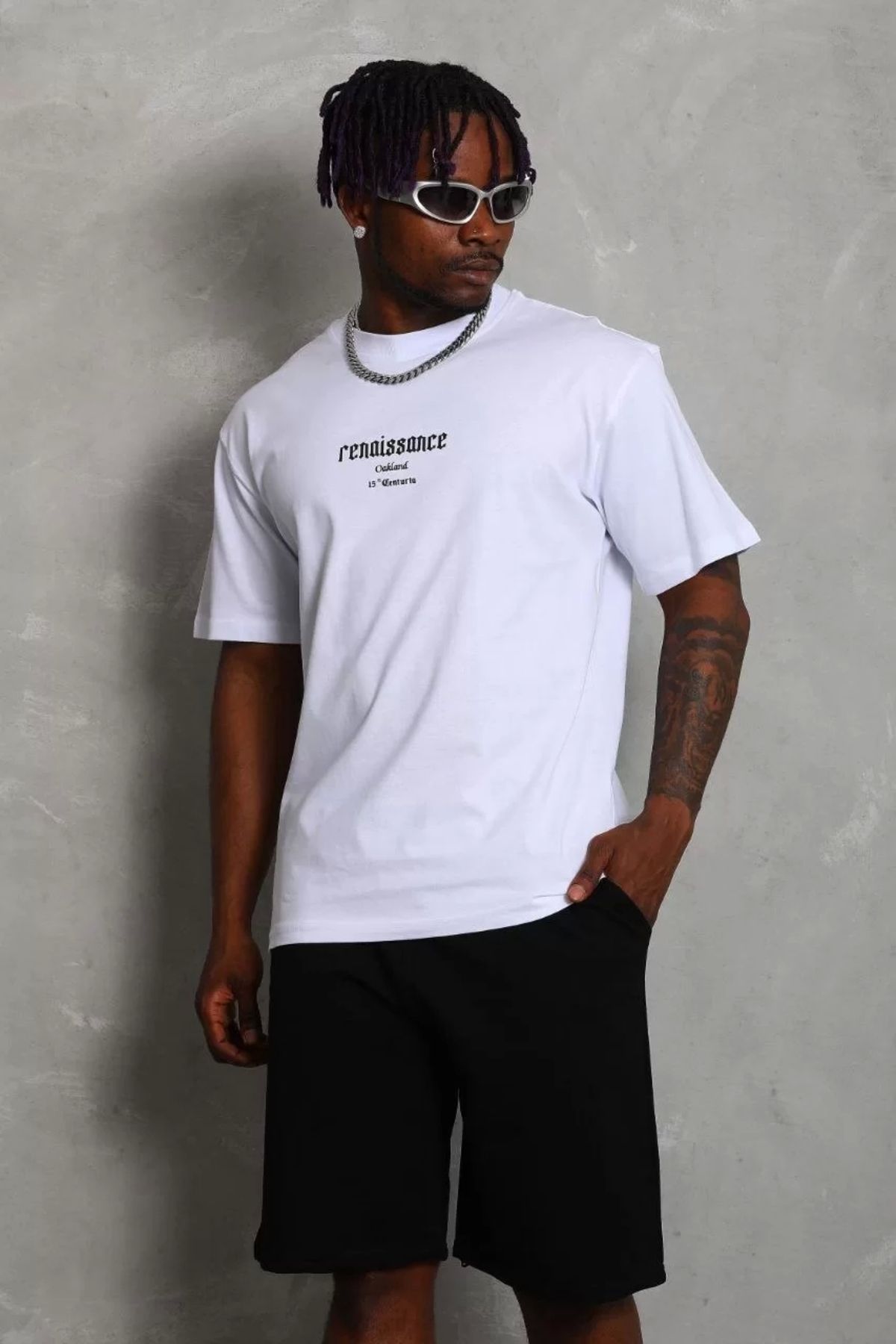 CVS Unisex Oversize Baskılı Bisiklet Yaka T-Shirt - Beyaz