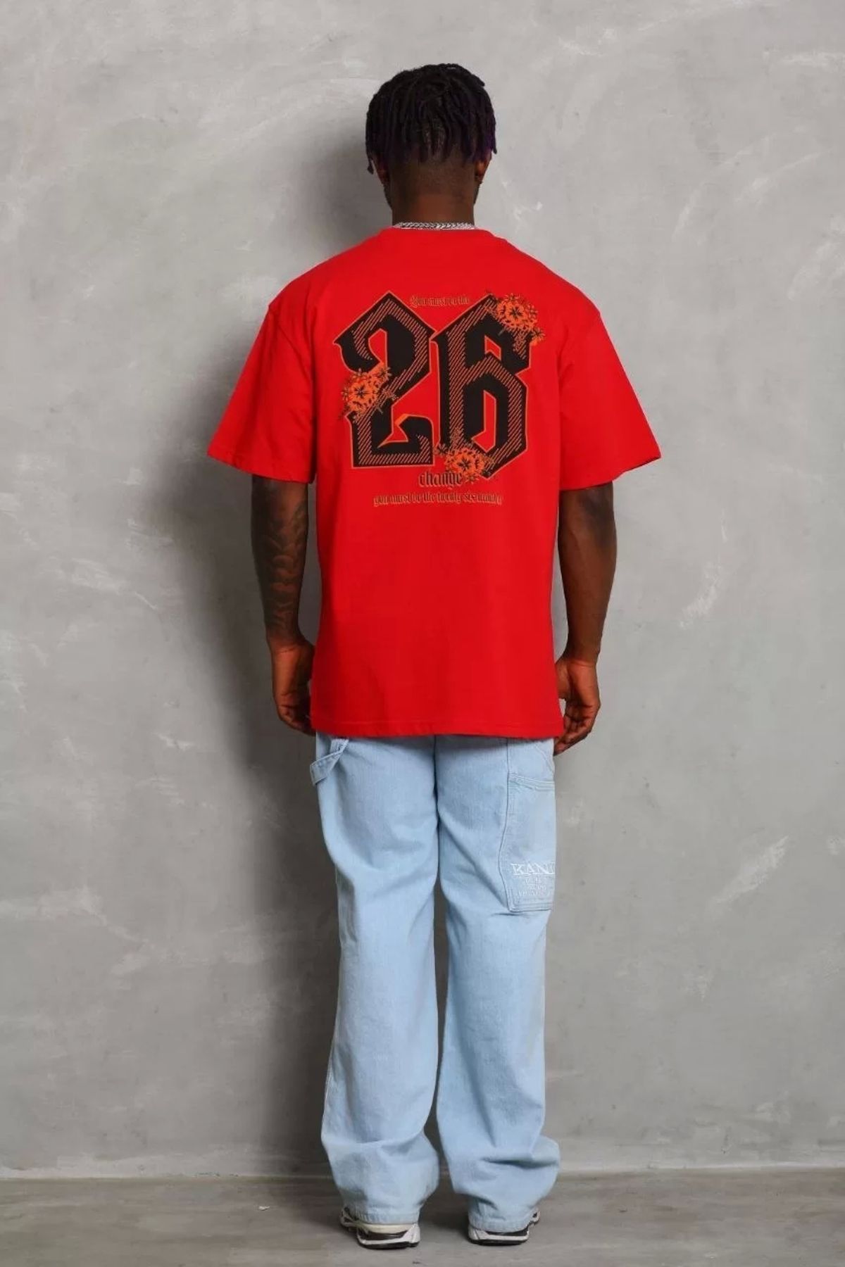 CVS Unisex Oversize Baskılı Bisiklet Yaka T-Shirt - Kırmızı