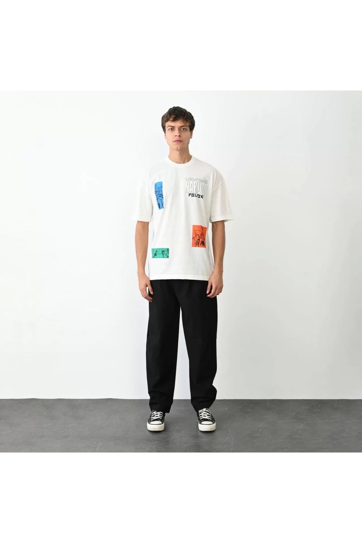 CVS Unisex Bisiklet Yaka Baskılı Oversize T-Shirt - Beyaz