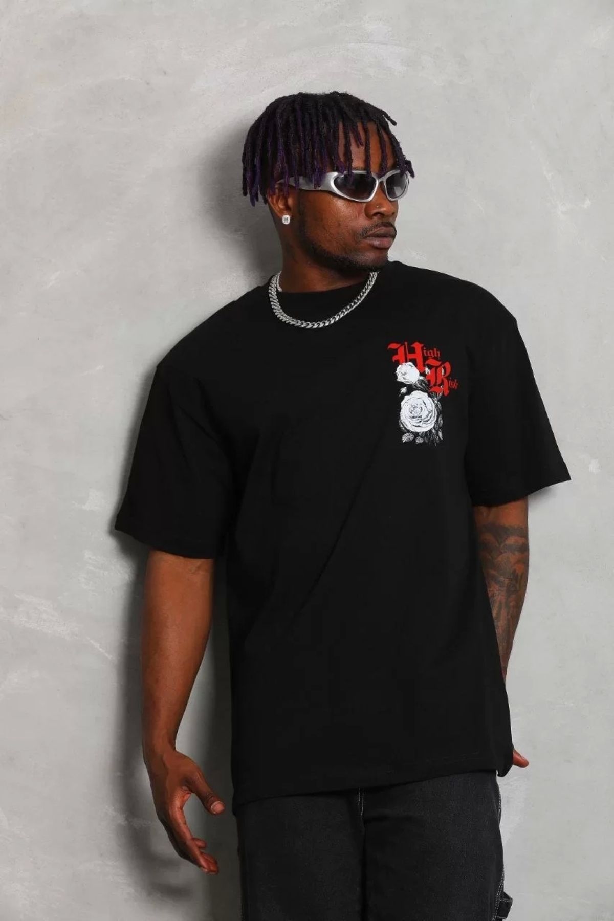 CVS Unisex Oversize Baskılı Bisiklet Yaka T-Shirt - Siyah