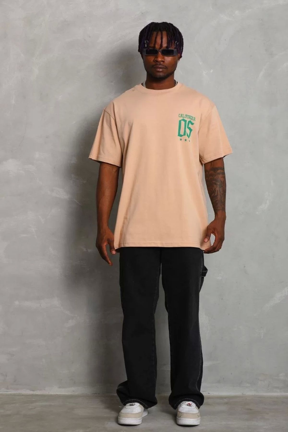CVS Unisex Oversize Baskılı Bisiklet Yaka T-Shirt - Bej