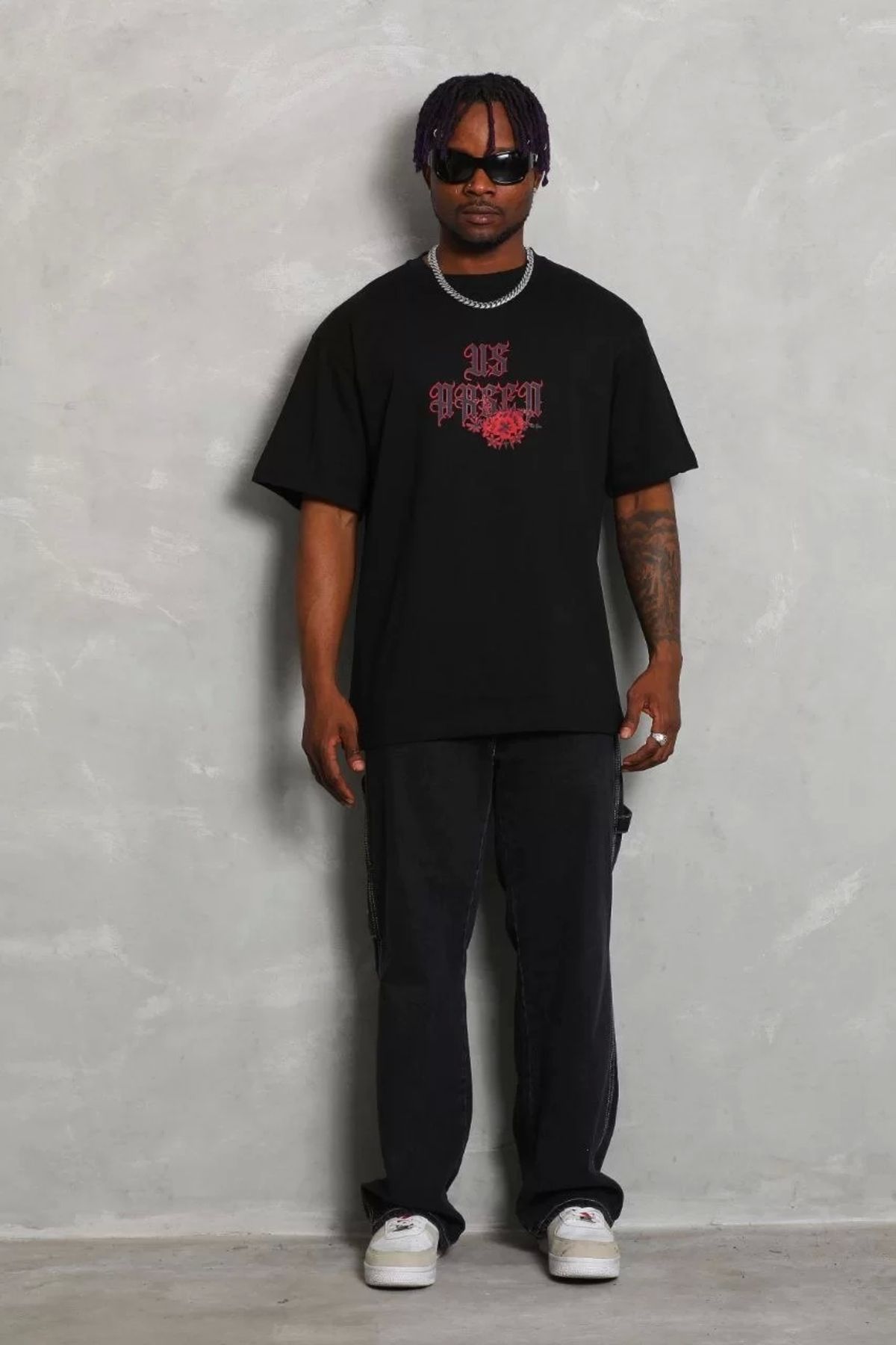 CVS Unisex Oversize Baskılı Bisiklet Yaka T-Shirt - Siyah