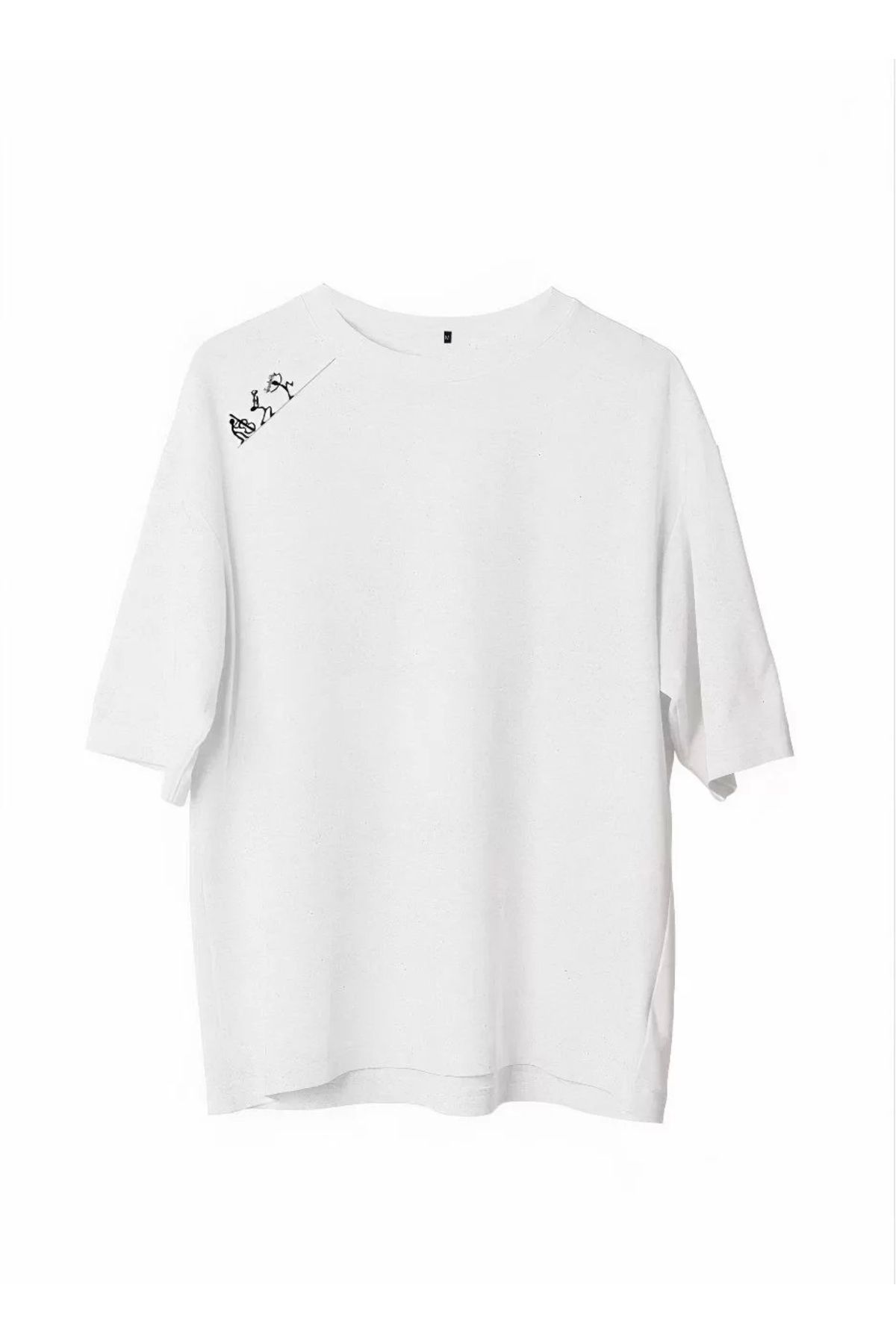 CVS Unisex Bisiklet Yaka Baskılı Oversize T-Shirt - Beyaz