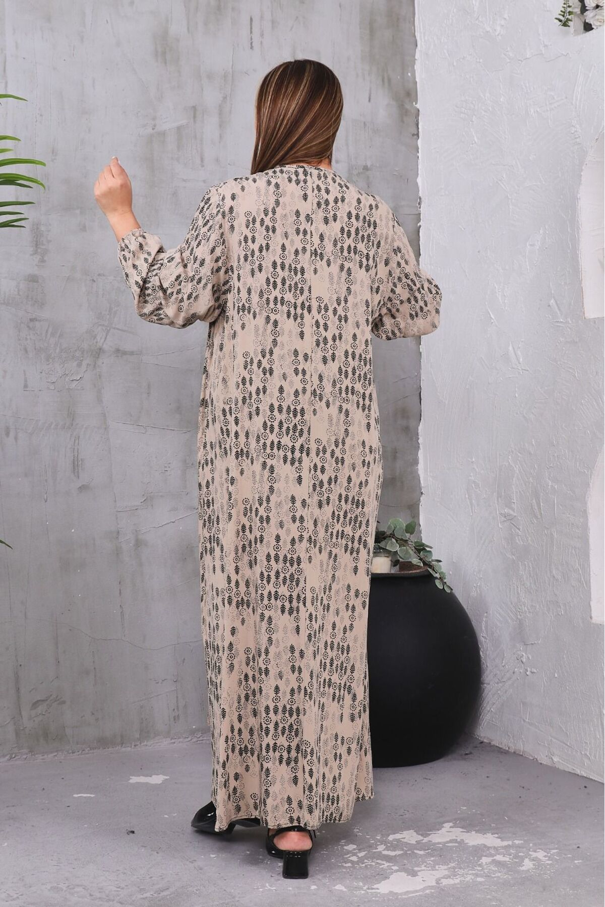 DERA-Plus Size Crewneck Button Long Dress 5