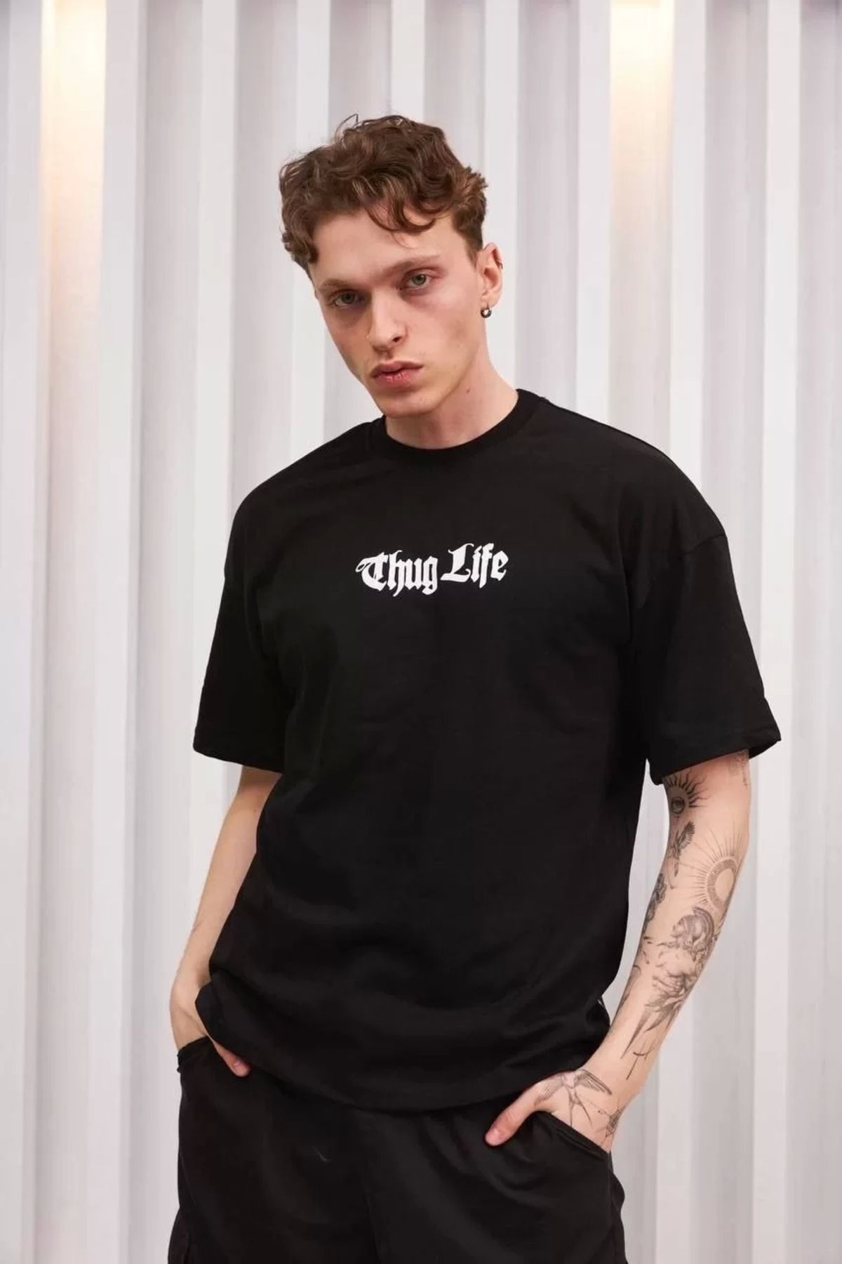 CVS Unisex Bisiklet Yaka Baskılı Oversize T-Shirt - Siyah