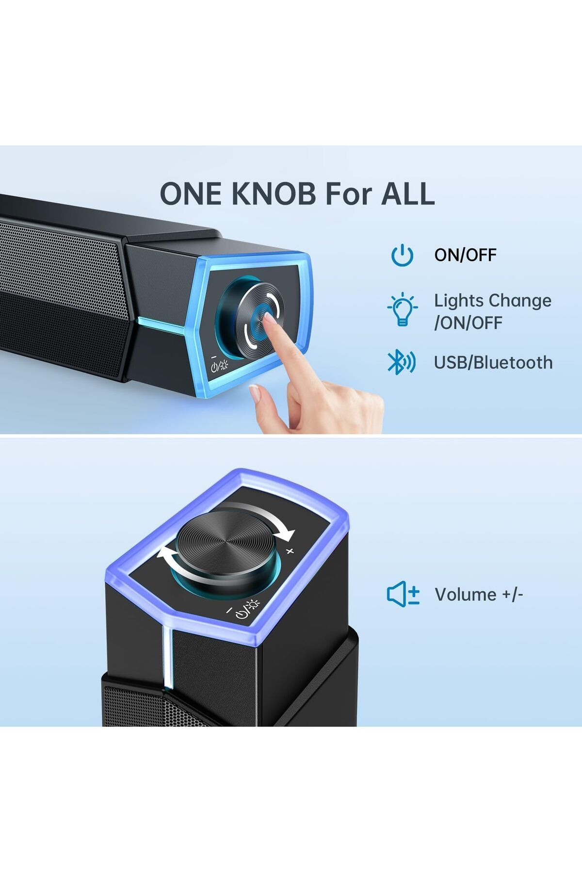 COOYA-Computer Speakers, USB Powered Bluetooth, Colorful Lights, Switch Button, Stereo Surround Soundbar 4