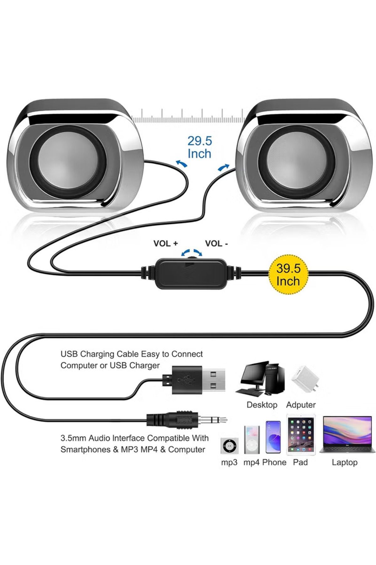 COOYA-Computer Speaker,with Volume Control and 3.5 Mm Audio Plug, USB Powered,for PC Tablets Cellphone 2