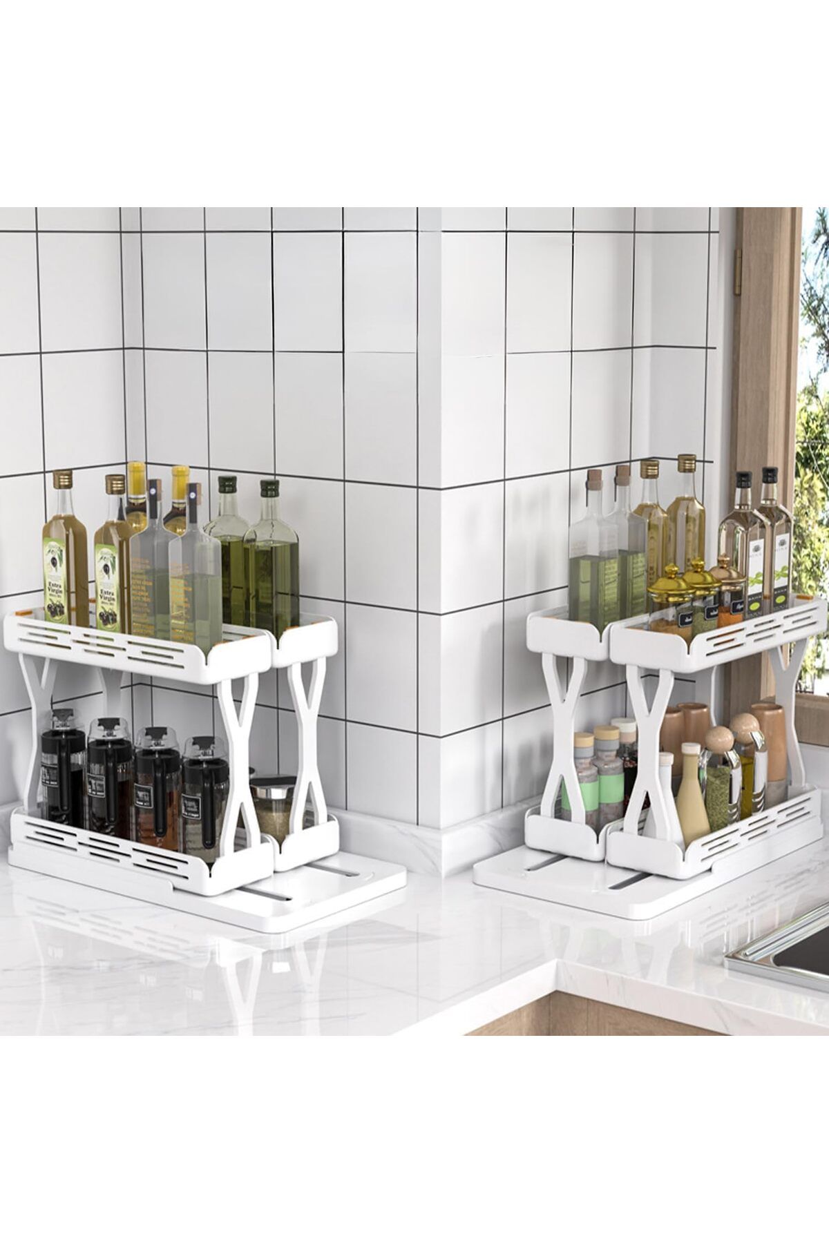 Generic-Oxilian Spice Rack Organizer, Slide & Rotate Kitchen Organizers and Storage, 2 Double-Decker Shelve 4
