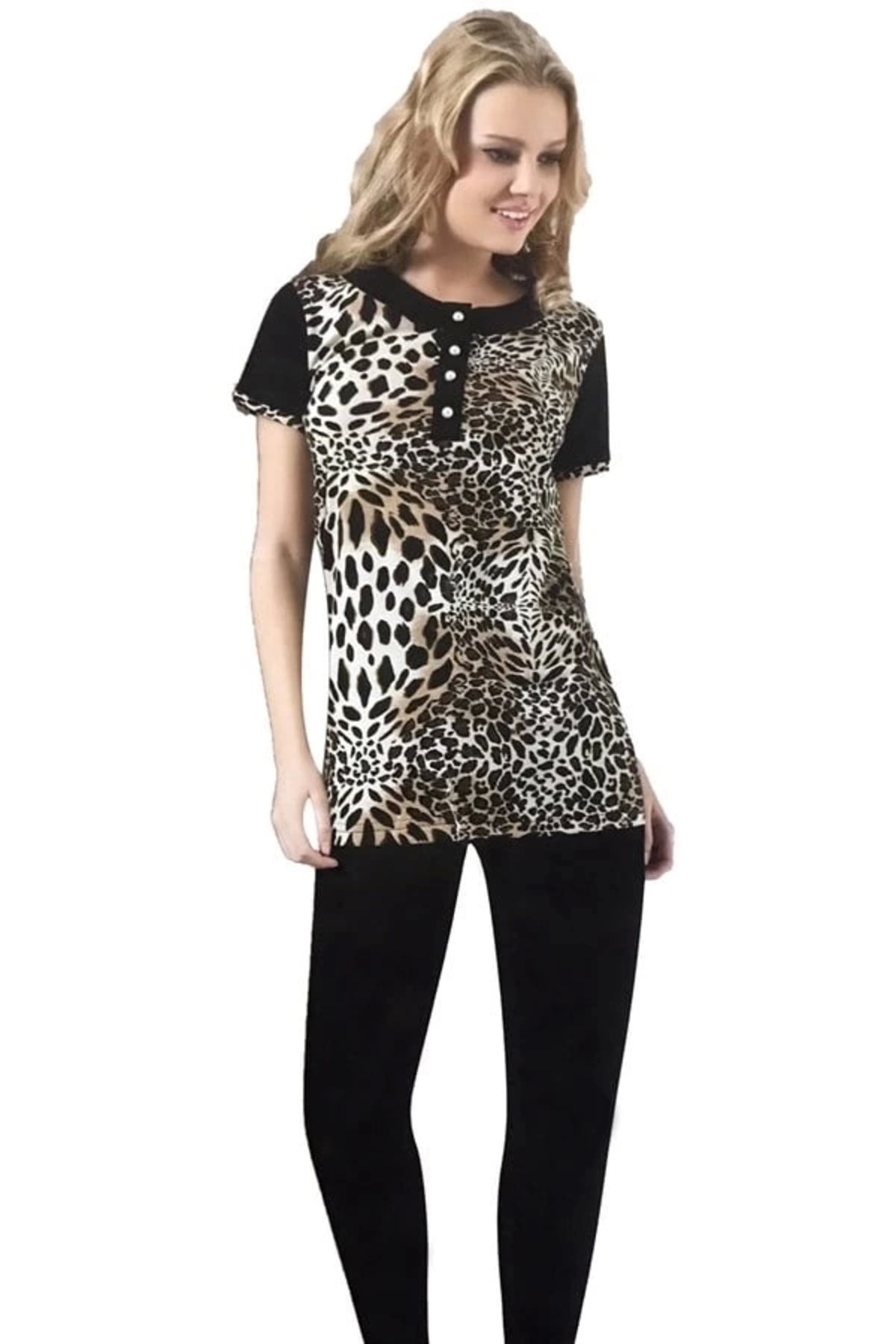 FTT SHOPPING MARKET Hmd Kadın Leopar Taytlı Takım 60018