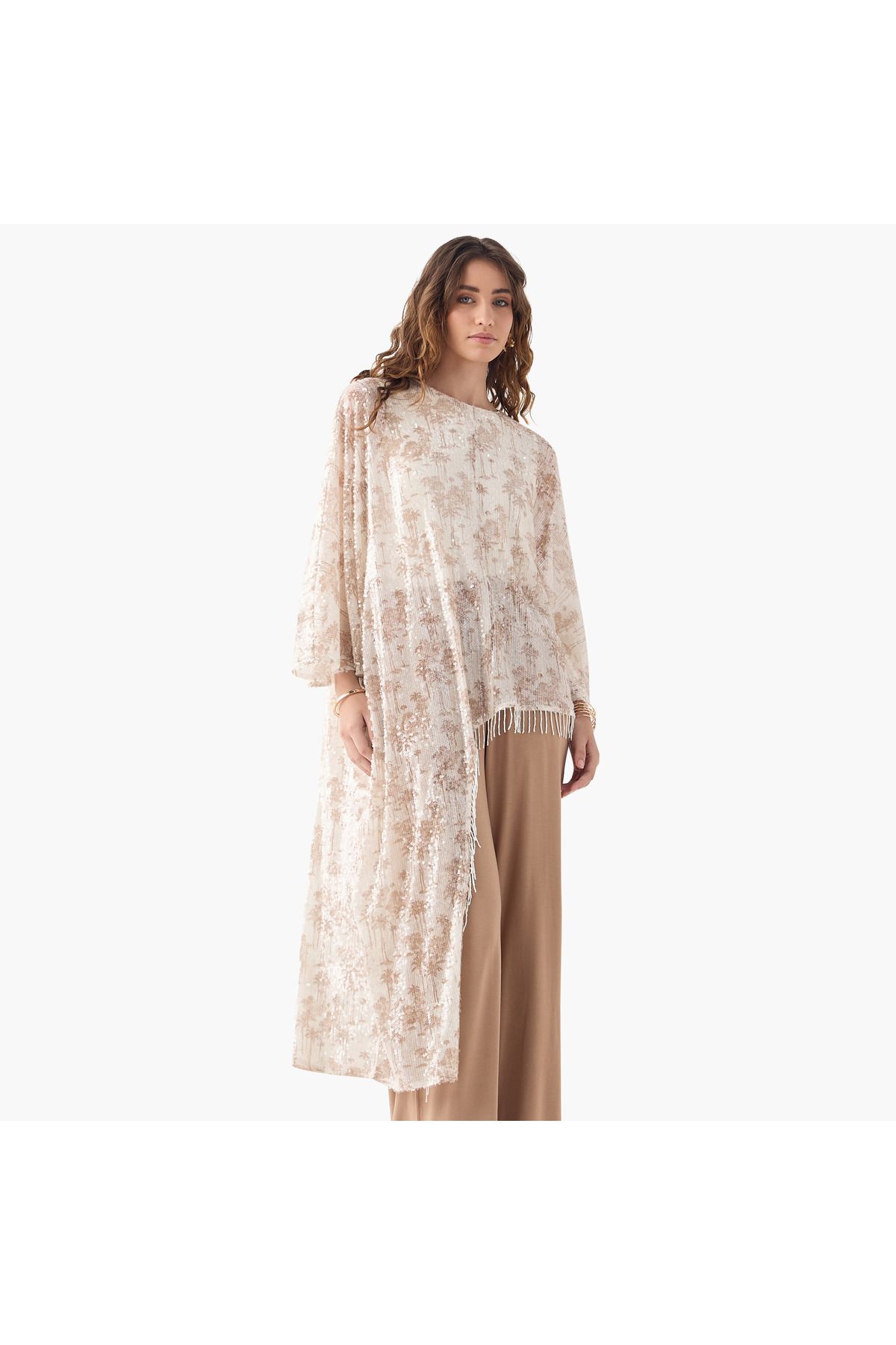Iconic-All-over Print Asymmetric Top With Flared Sleeves 1