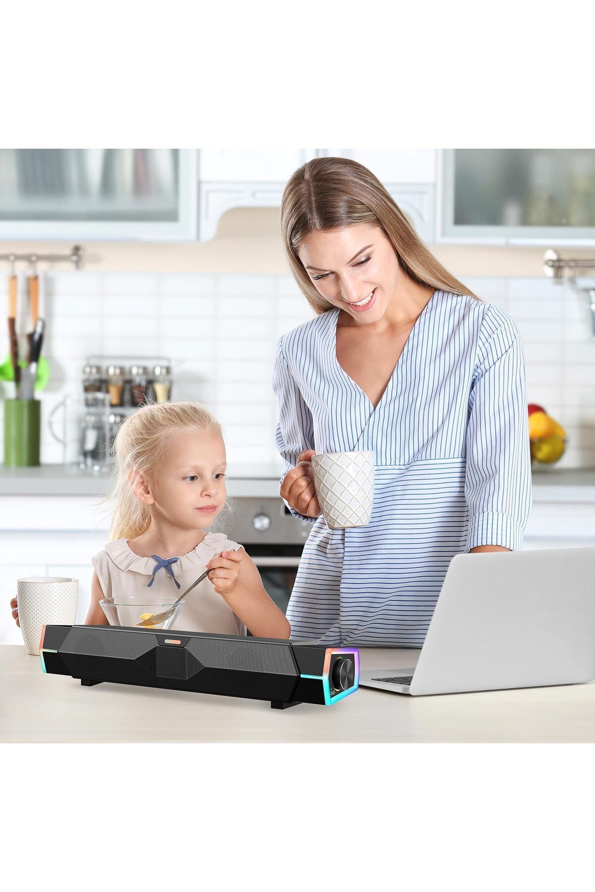 COOYA-Computer Speakers, USB Powered Bluetooth, Colorful Lights, Switch Button, Stereo Surround Soundbar 7