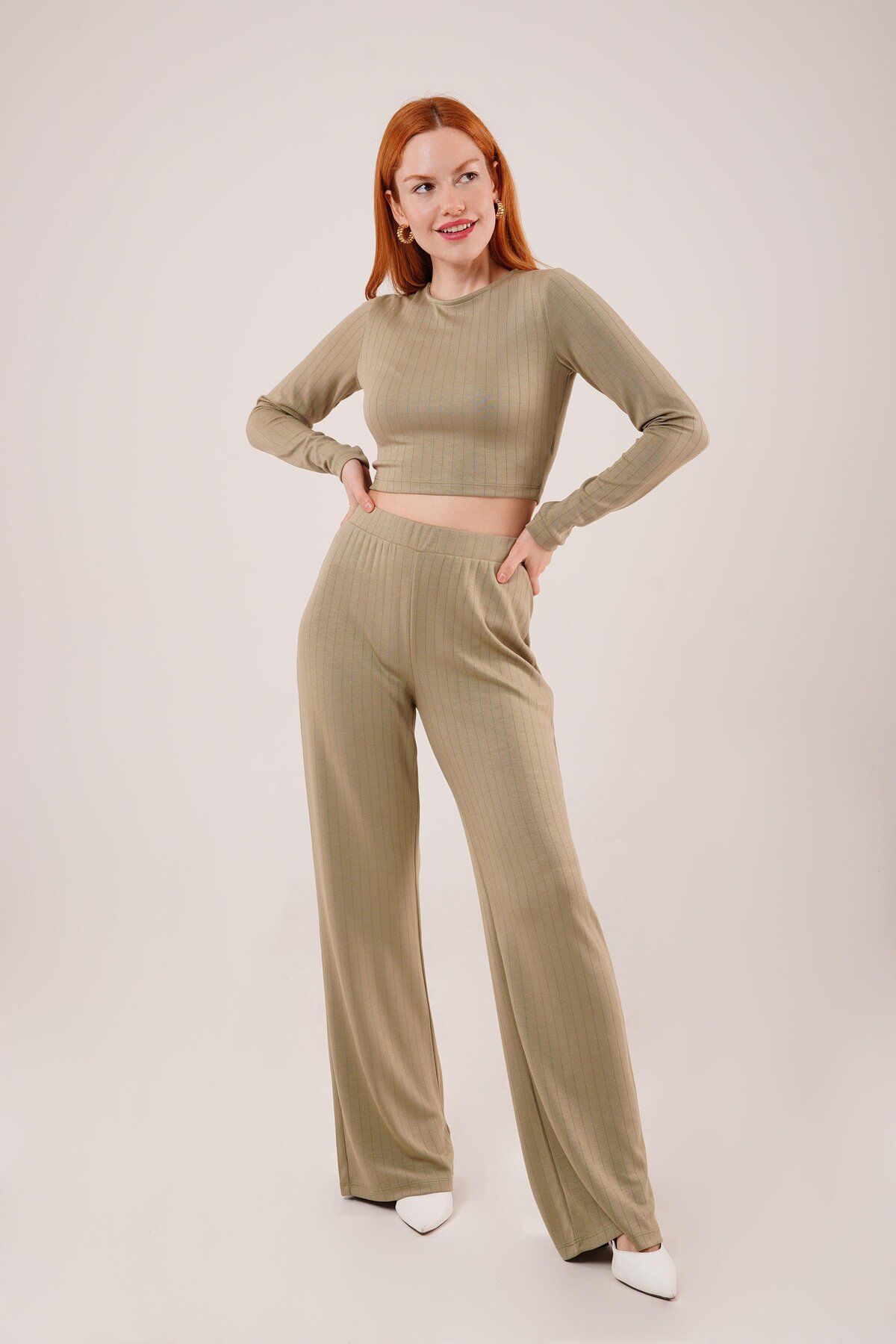 MHT STORE Fitilli Bluz Ve Pantolon Yeşil İkili Takım