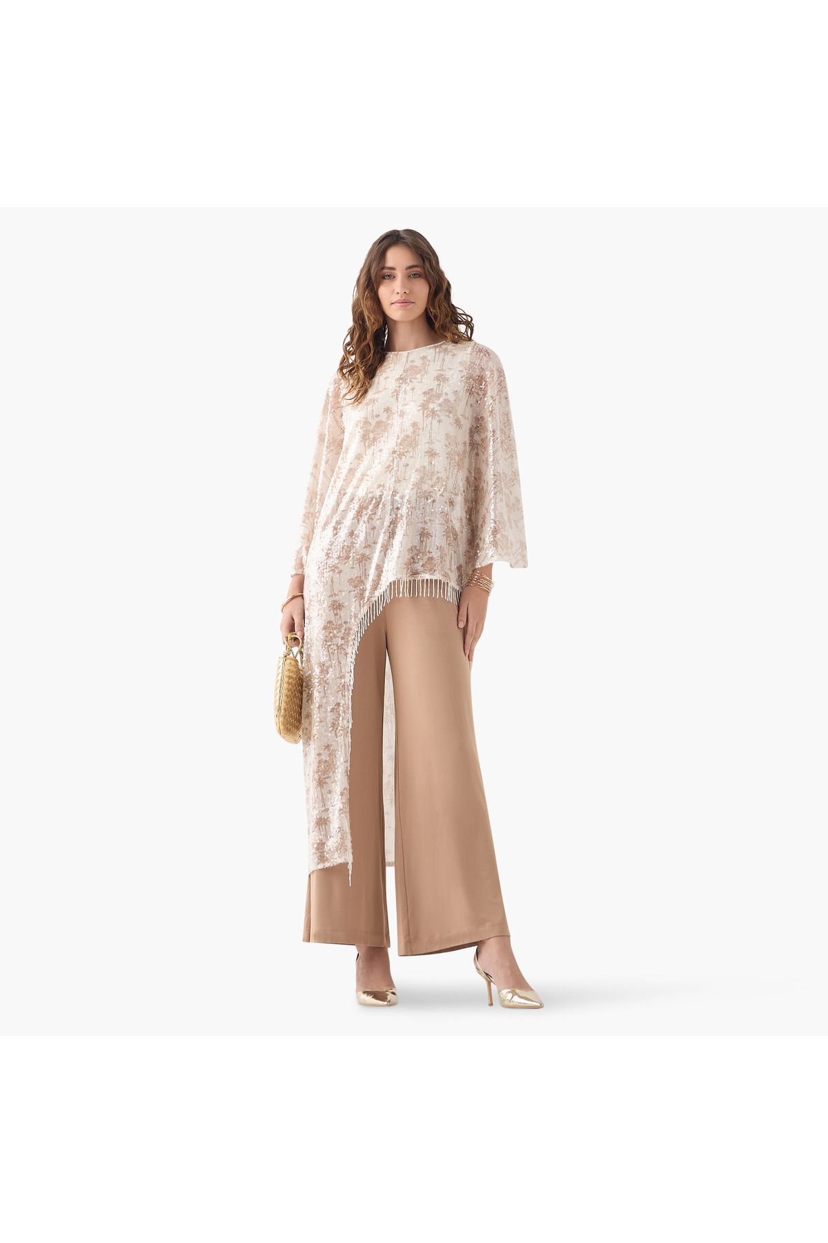 Iconic-All-over Print Asymmetric Top With Flared Sleeves 2