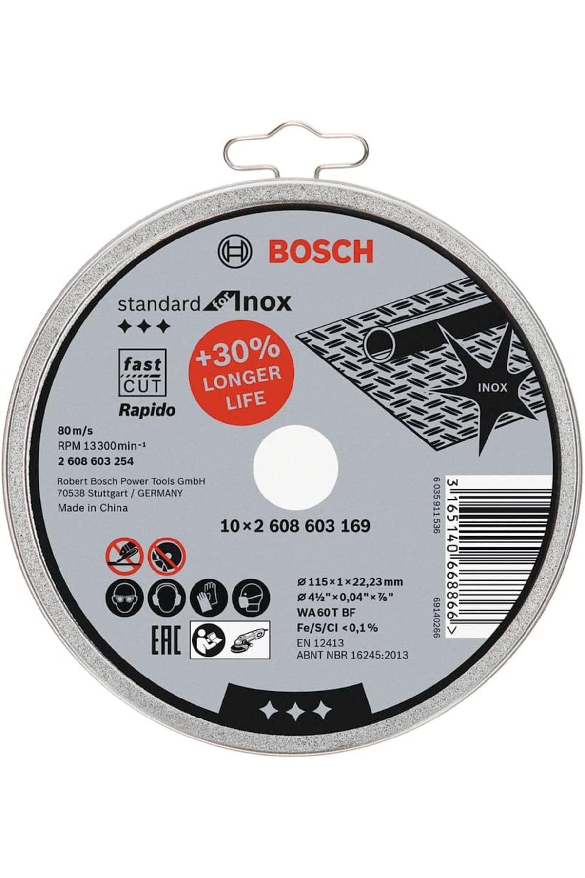 Bosch STANDART INOX RAPİDO KESME TAŞI 115*1,0 mm 10'lu 2608603254