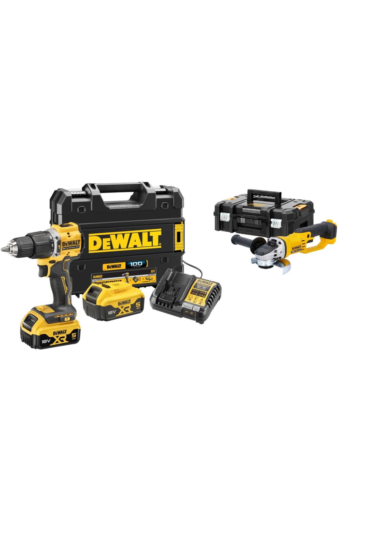 Dewalt DCD100Y ( 70 NM) + DCG412NT ( 125 MM) + 2 ADET 5 AH AKÜ + DOLUM CİHAZI