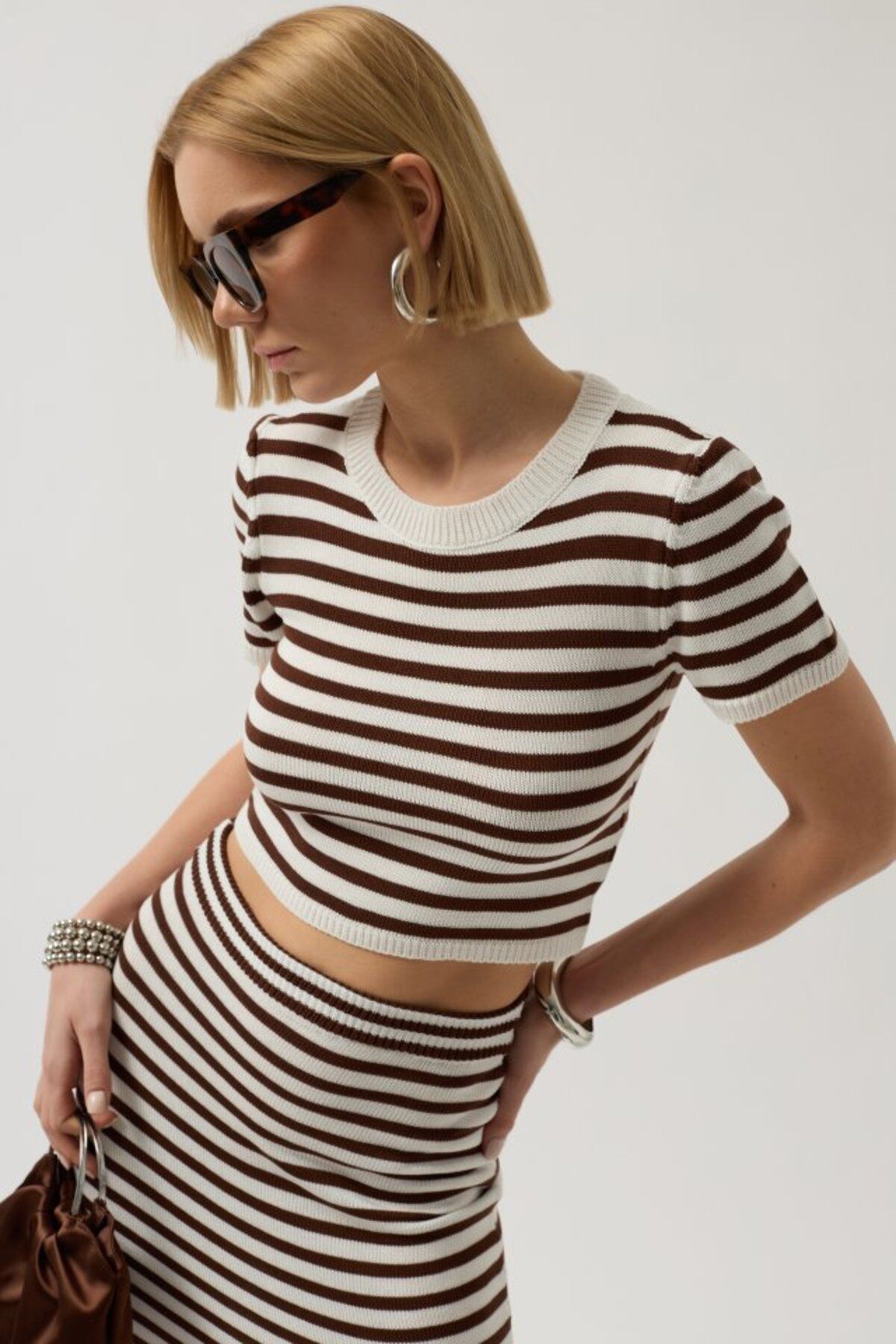 MHT STORE Çizgili Bisiklet Yaka Crop