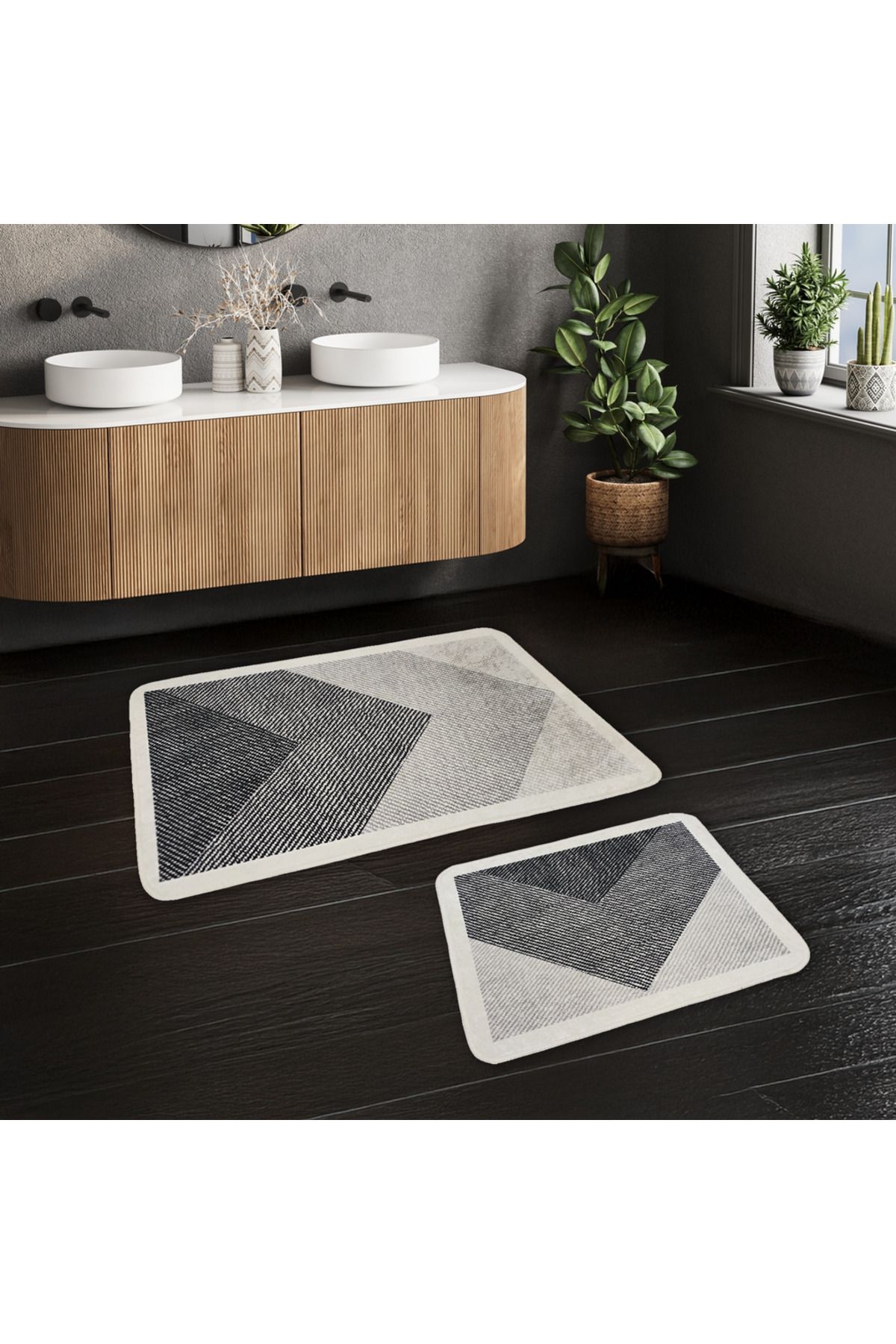 miqna-2-tlg. Rutschfeste Badteppich Set, Waschbar (60X100 & 50X60 CM) 1