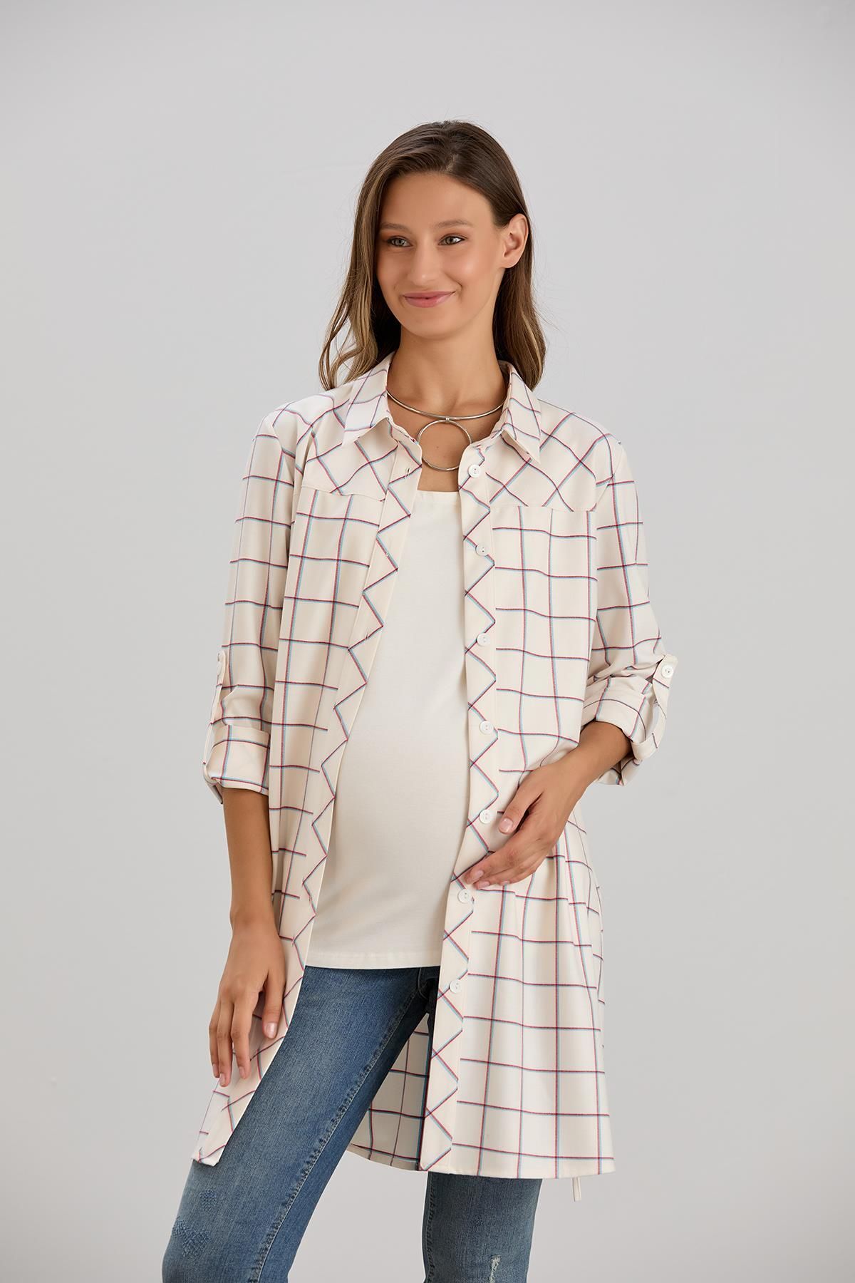 Işşıl-Işil 4547 - Maternity Plaid Clothing Shirt-Tunika Bias Cut 6