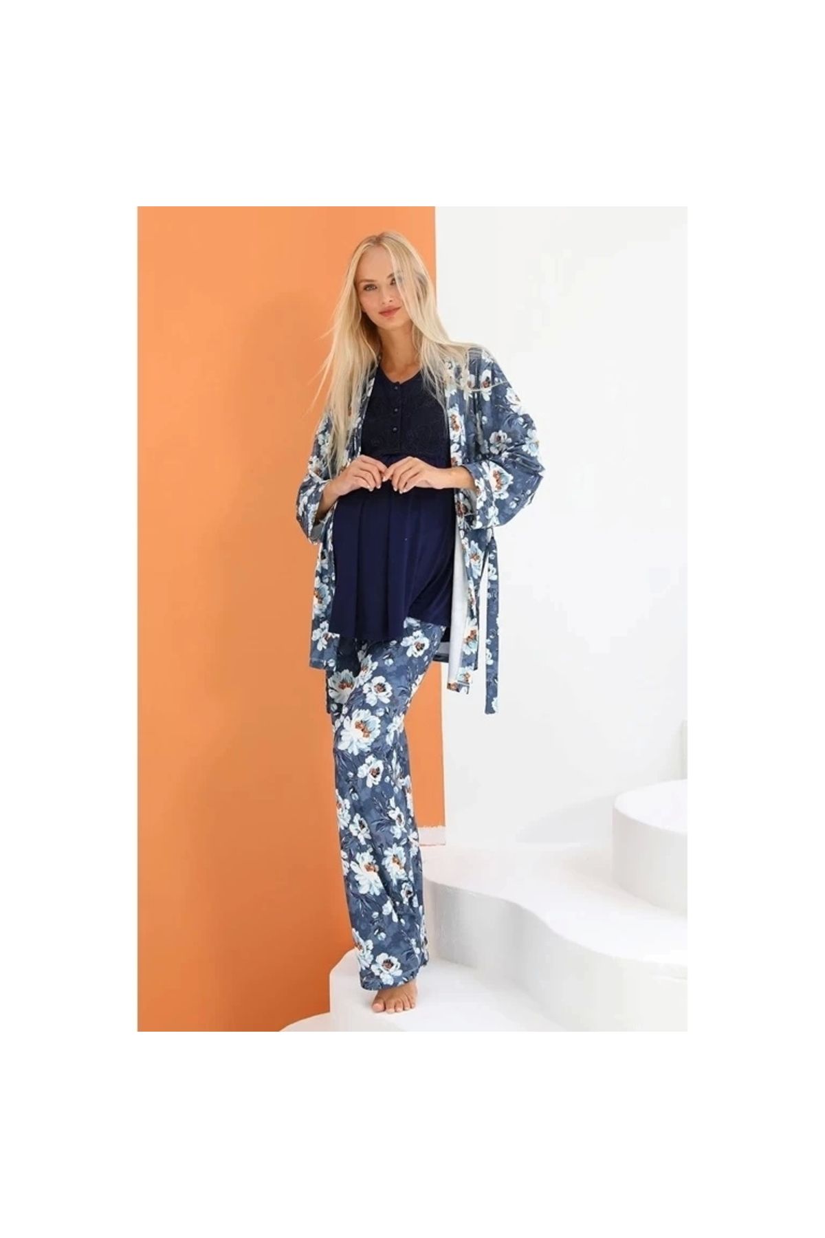 FTT SHOPPING MARKET Mommysh 55714 Kadın Sabahlıklı Lohusa Pijama Takımı