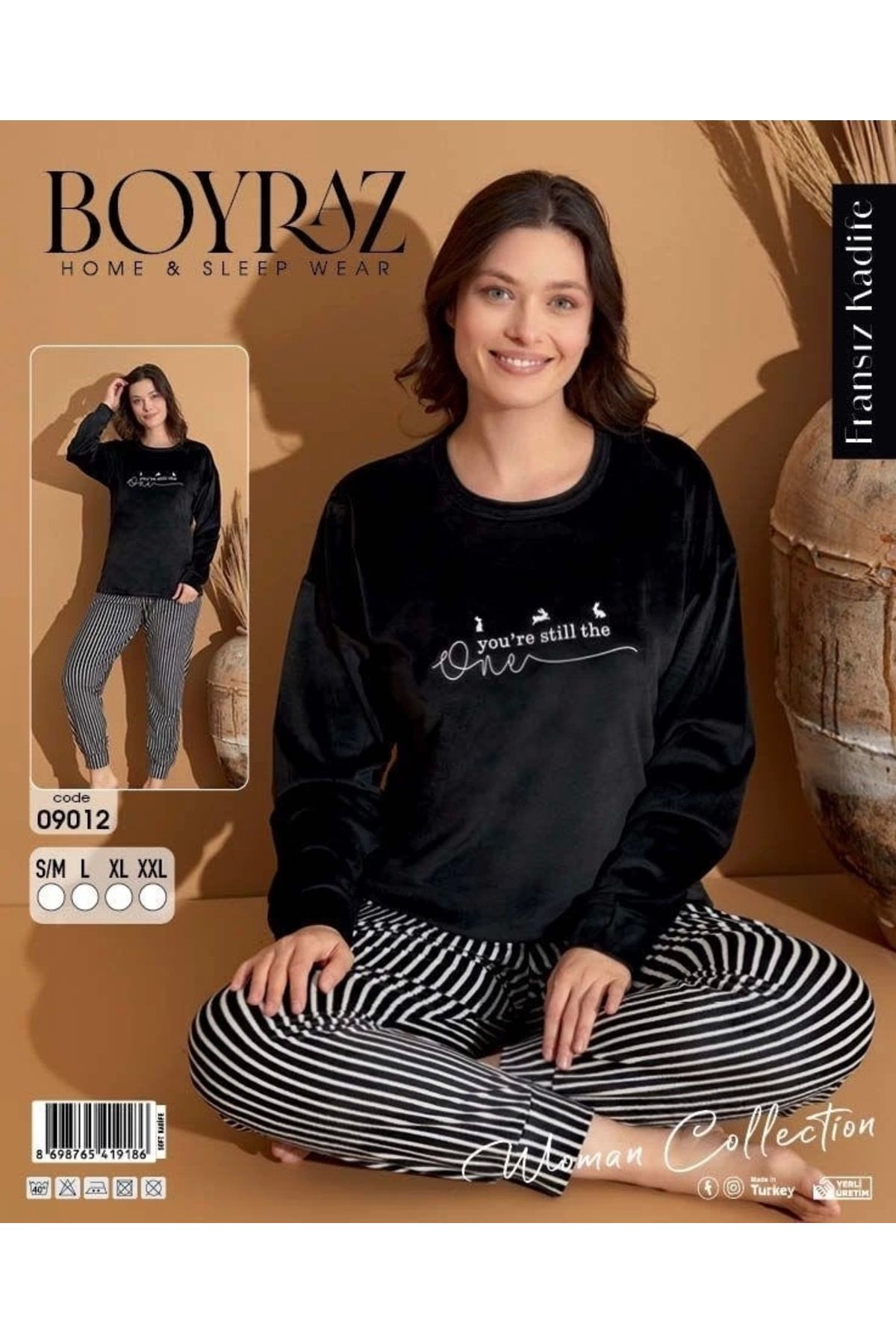 FTT SHOPPING MARKET Boyraz 09012 Desenli Fransız Kadife Pijama Takımı