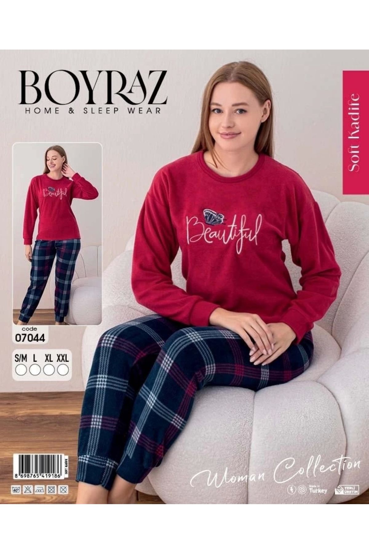 FTT SHOPPING MARKET Boyraz 07044 Soft Kadife Pijama Takımı