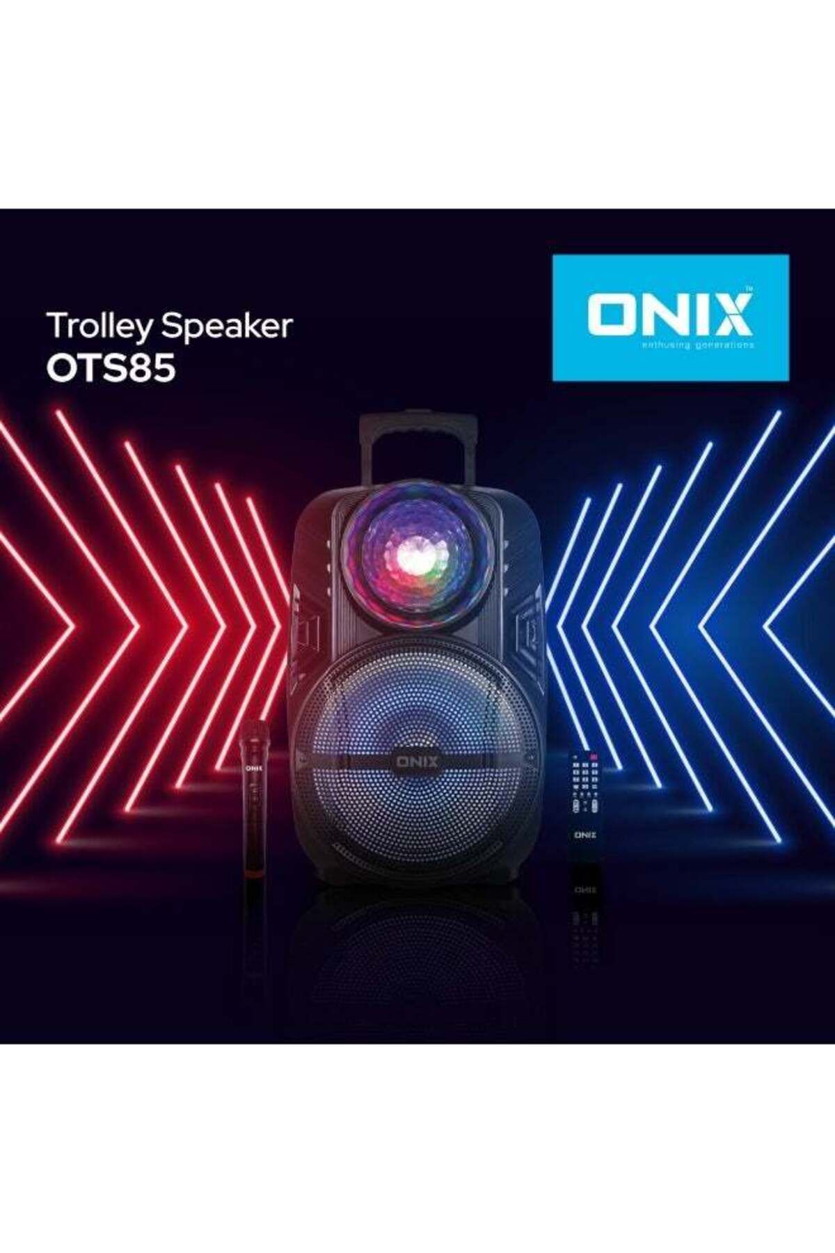 onix-Portable Trolley Speaker 55W, Wireless Mic And Remote With LED Light Party Speaker 2
