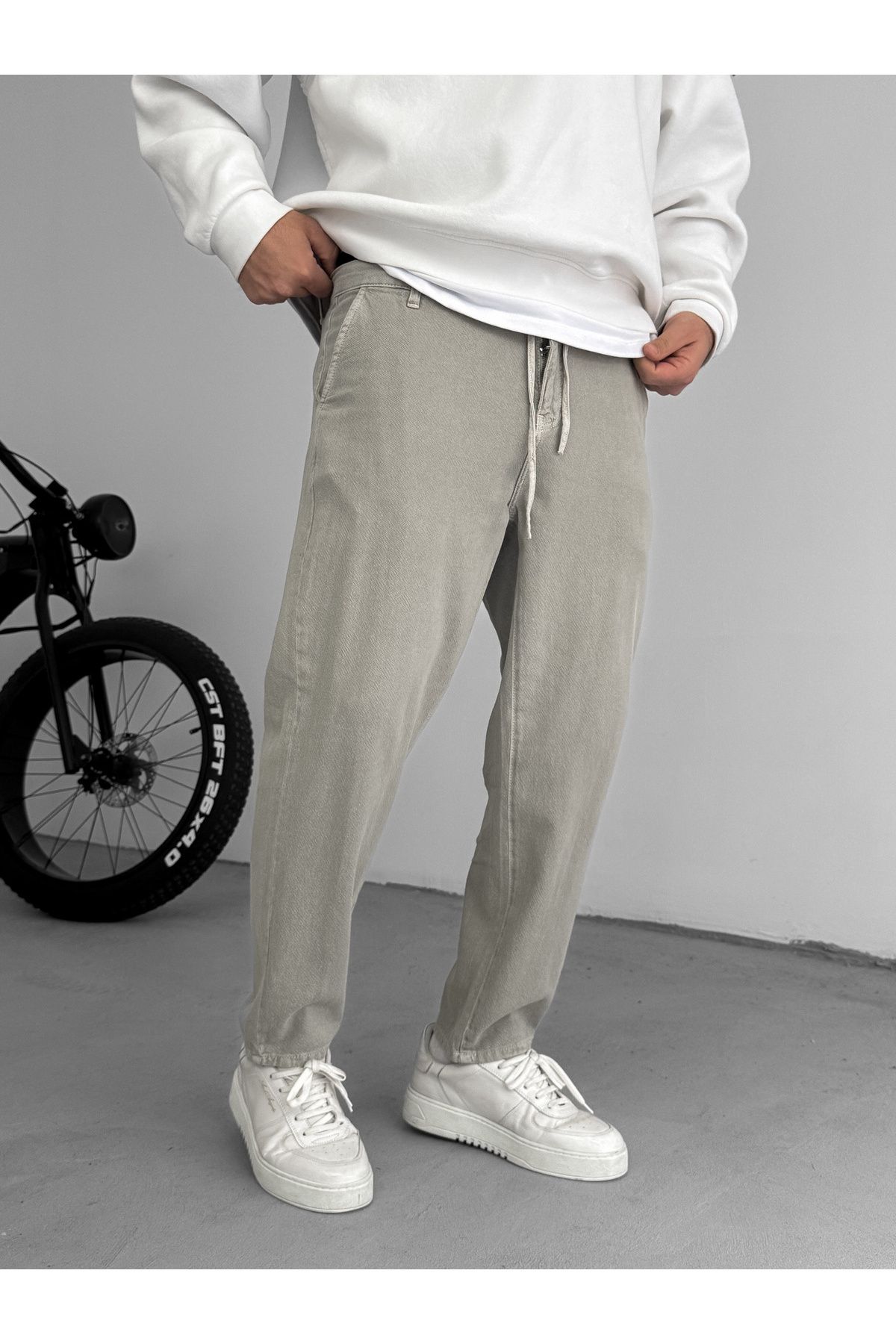BYBASICMAN-Light Khaki Textured Basic Cotton Trousers Res-1077 3