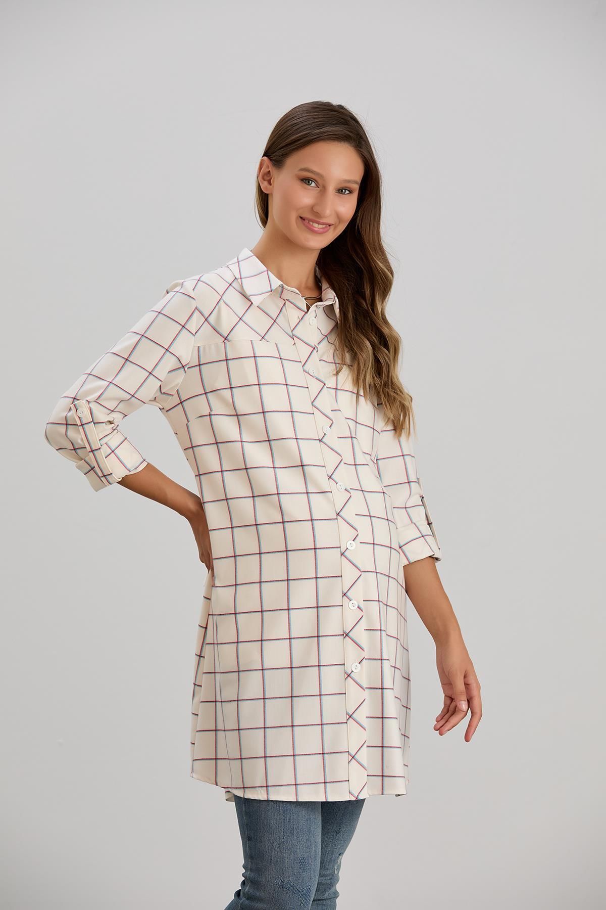Işşıl-Işil 4547 - Maternity Plaid Clothing Shirt-Tunika Bias Cut 2