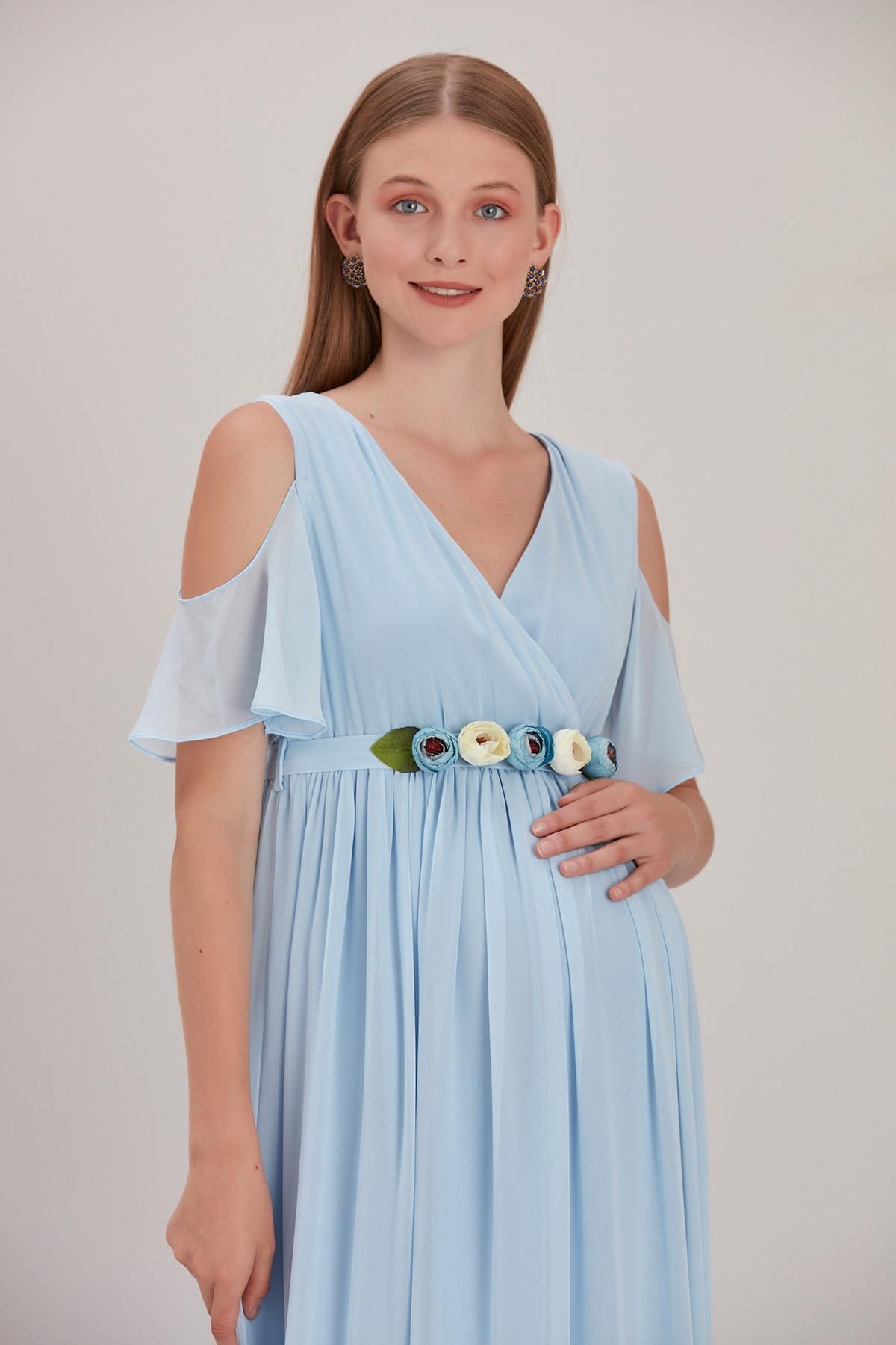 Işşıl-2919-παιώνια Ζώνη Baby Shower Φόρεμα σιφόν 3