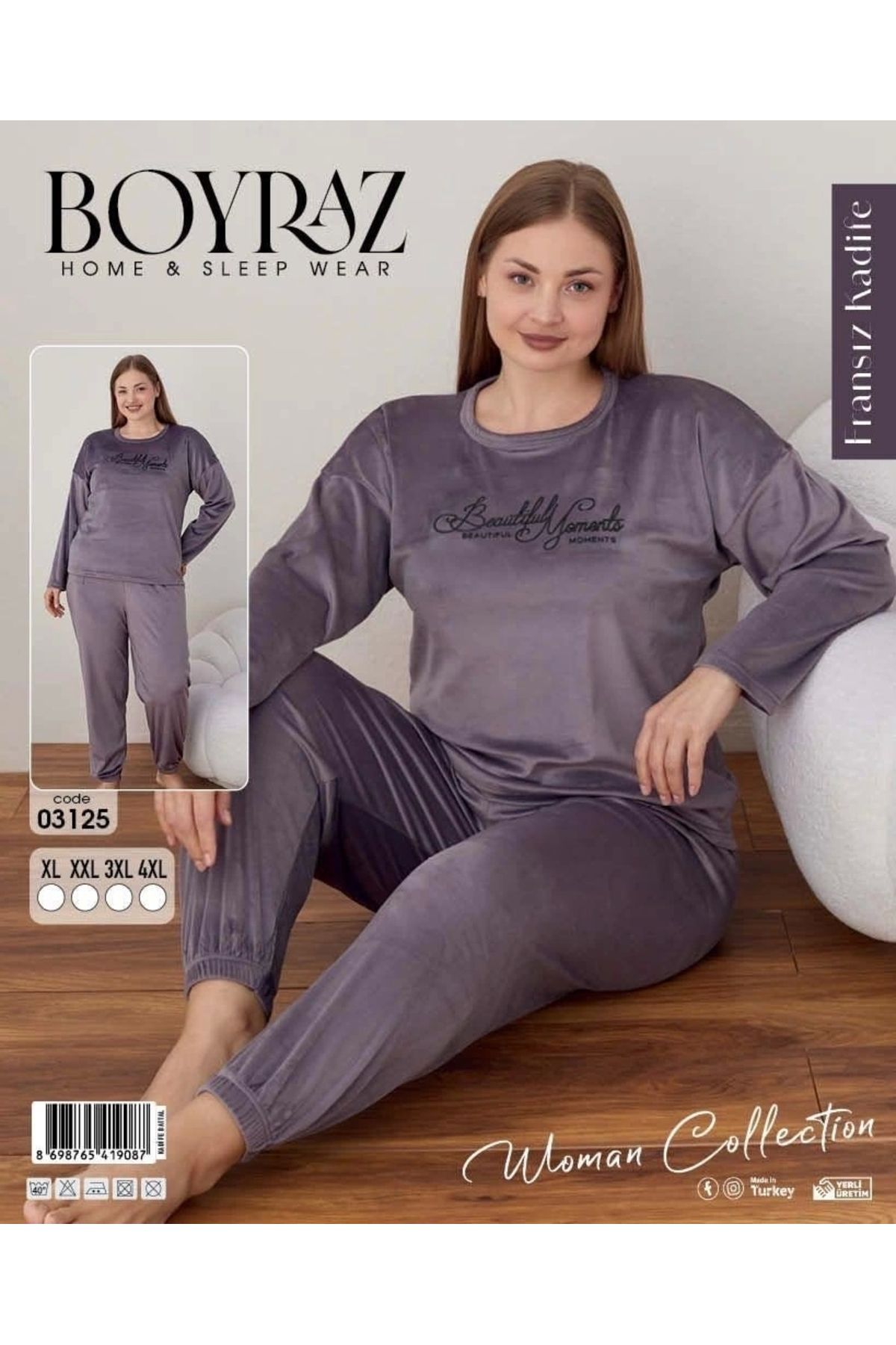 FTT SHOPPING MARKET Boyraz 03125 Battal Fransız Kadife Pijama Takımı