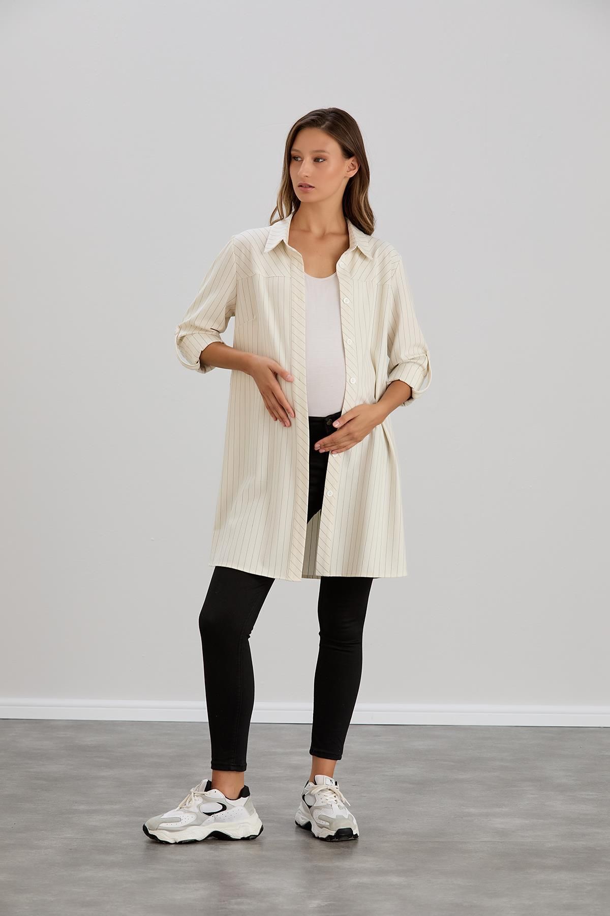 Işşıl-Işil 4546 - Striped Bias Cut Maternity Shirt and Tunic 7