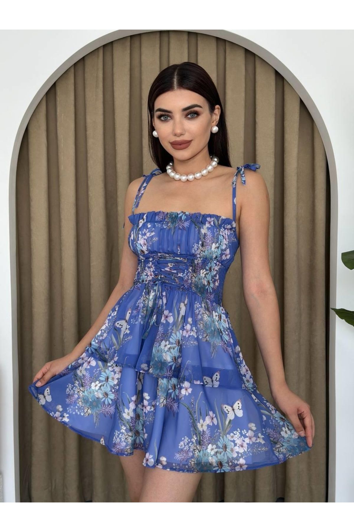 Deridün Yıldız Shoes Venlo Beli Lastikli İp Askılı Elbise