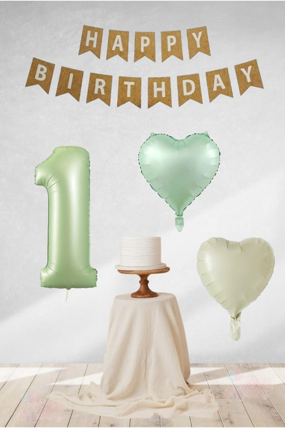 BİDOLUMUTLULUK-Retro Water Green Numeral Foil Balloon Retro Heart Foil Balloon Birthday Balloon Set Party Entertainment Celebration 1