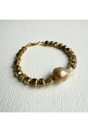 L´Atelier des Perles OceanEye Bracelet  Lav Taşlı ve Barok İncili Bileklik