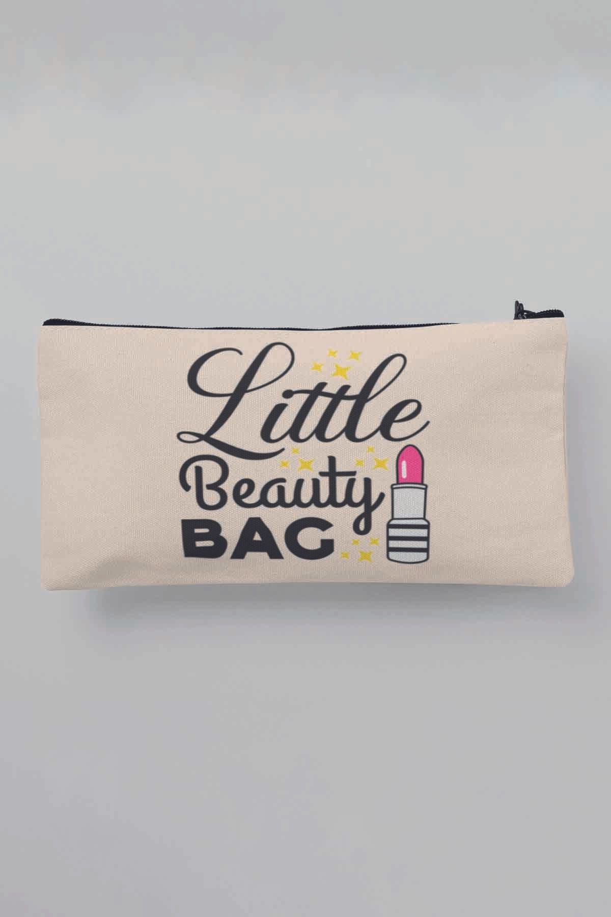 qoeuyl boutique Little Beauty Bag Geantă De Machiaj Din Pânză Bej Imprimată Portofel Pentru Stilouri - One Size