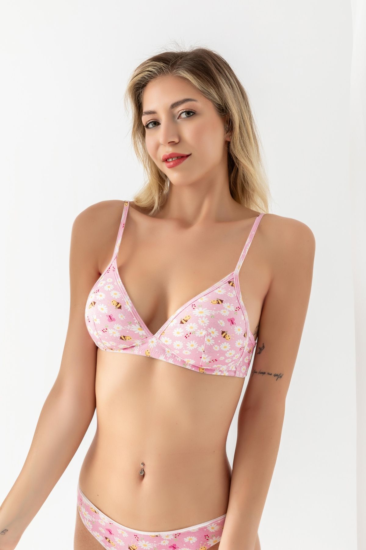 FTT SHOPPING MARKET Pamuklu Desenli, Üçgen Sütyen Pembe (mgp1961)