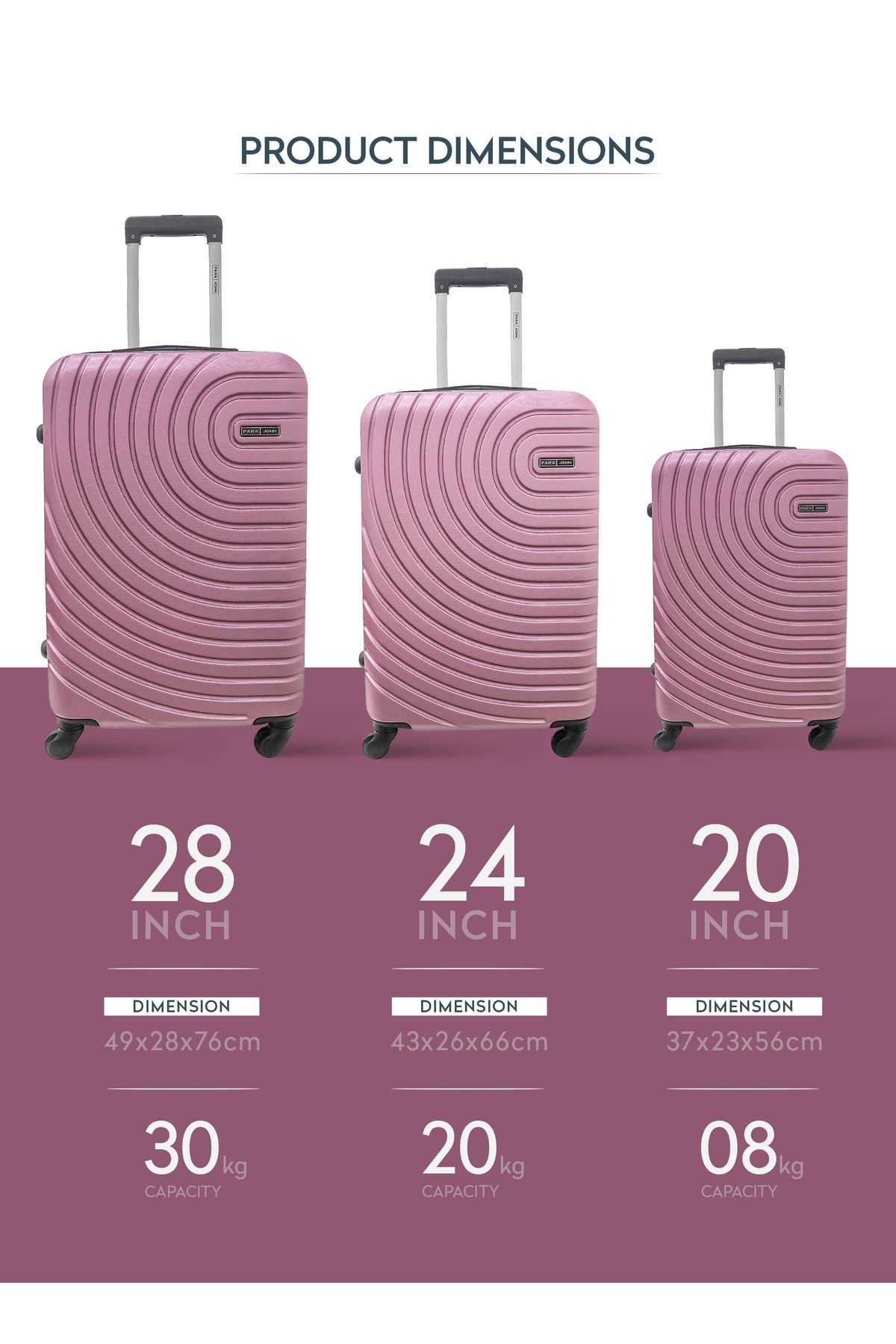 PARAJOHN-Spiral Set of 3 ABS Hard Case Luggage Trolley Bag with 4 Spinner Wheels & Lock 6