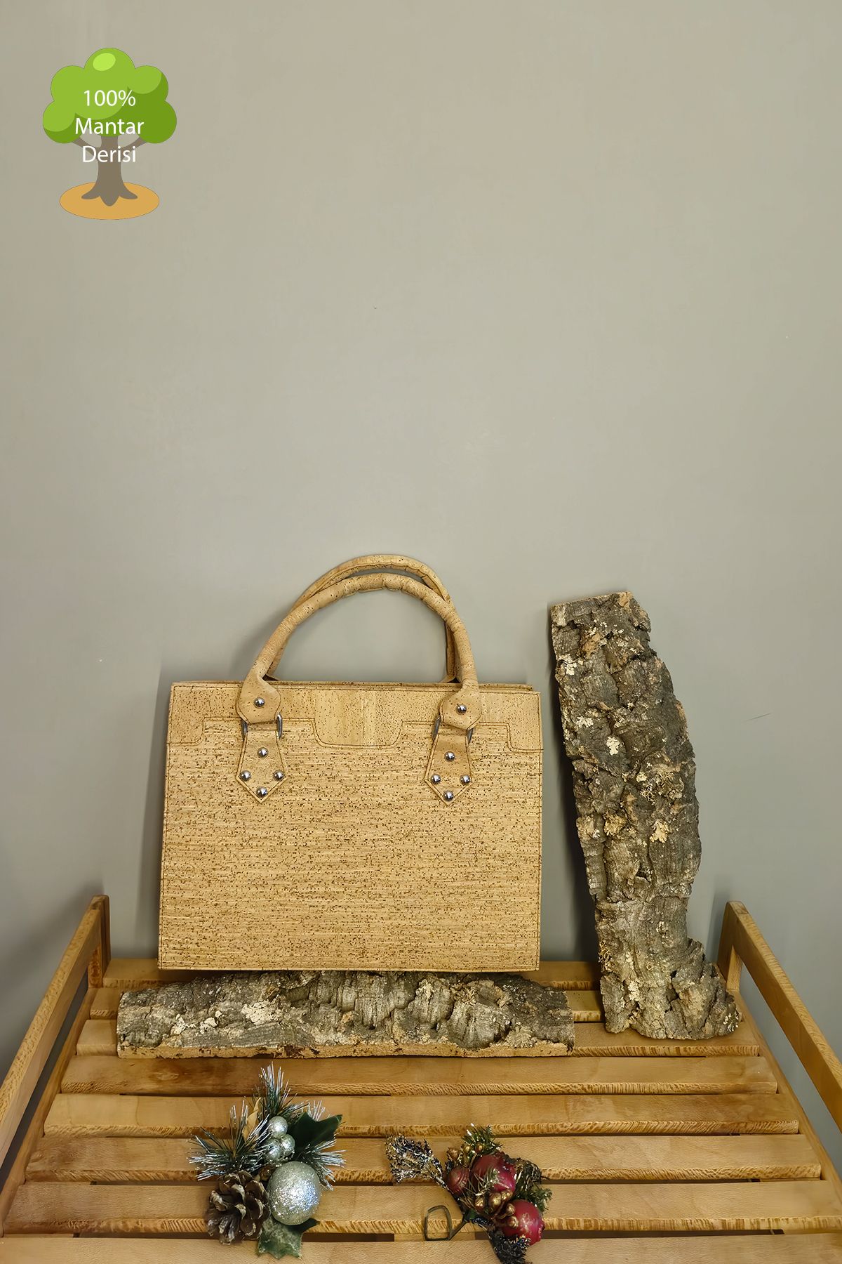 Monarch-Marvel Wood Color Wooden Patterned Natural Potekiz Mushroom Leather Handbag 2
