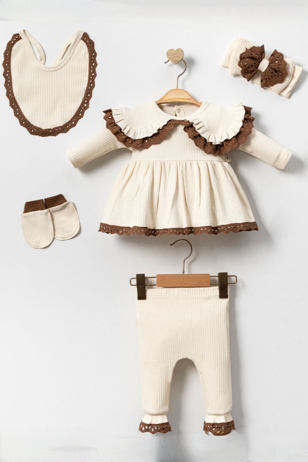 Cherub Baby Adel Lux %100 Pamuk Yenidoğan Kız Bebek 5 Parça Hastane Çıkışı Zıbın Seti fotoğrafı 2 (önizleme)